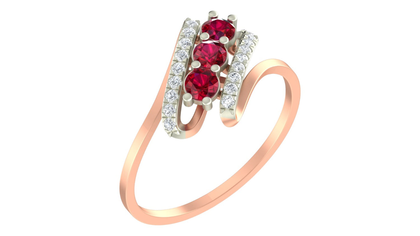 Rose gold and diamond with ruby gemstone on a white background.