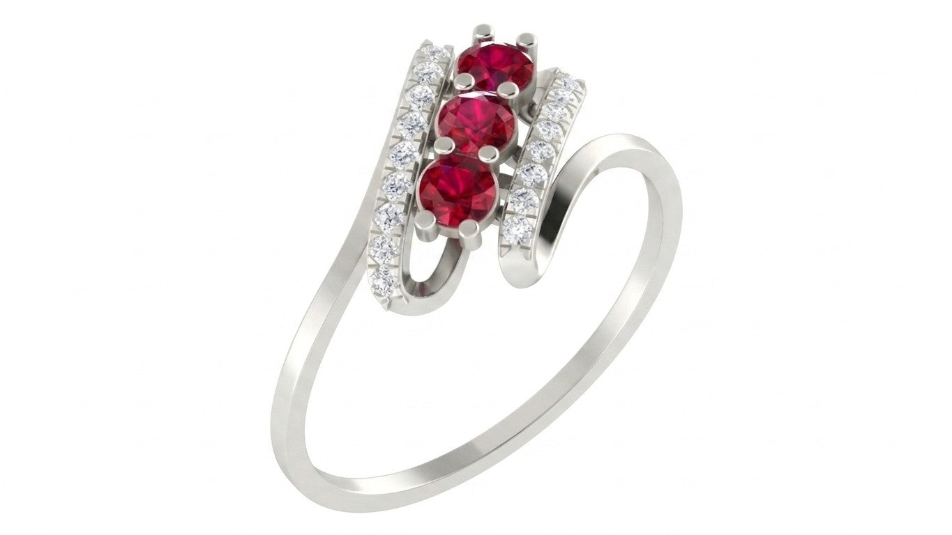 White gold and diamond with ruby gemstone on a white background.