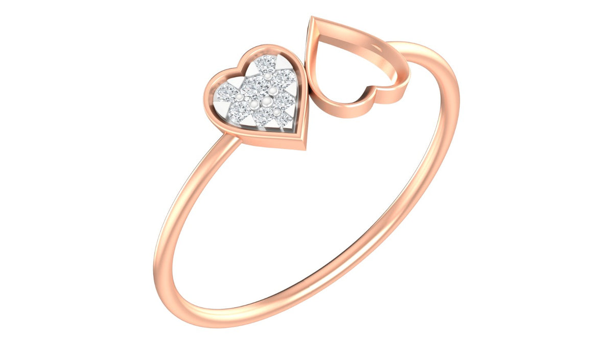 Rose gold and diamond with heart-shaped cluster setting on a white background.