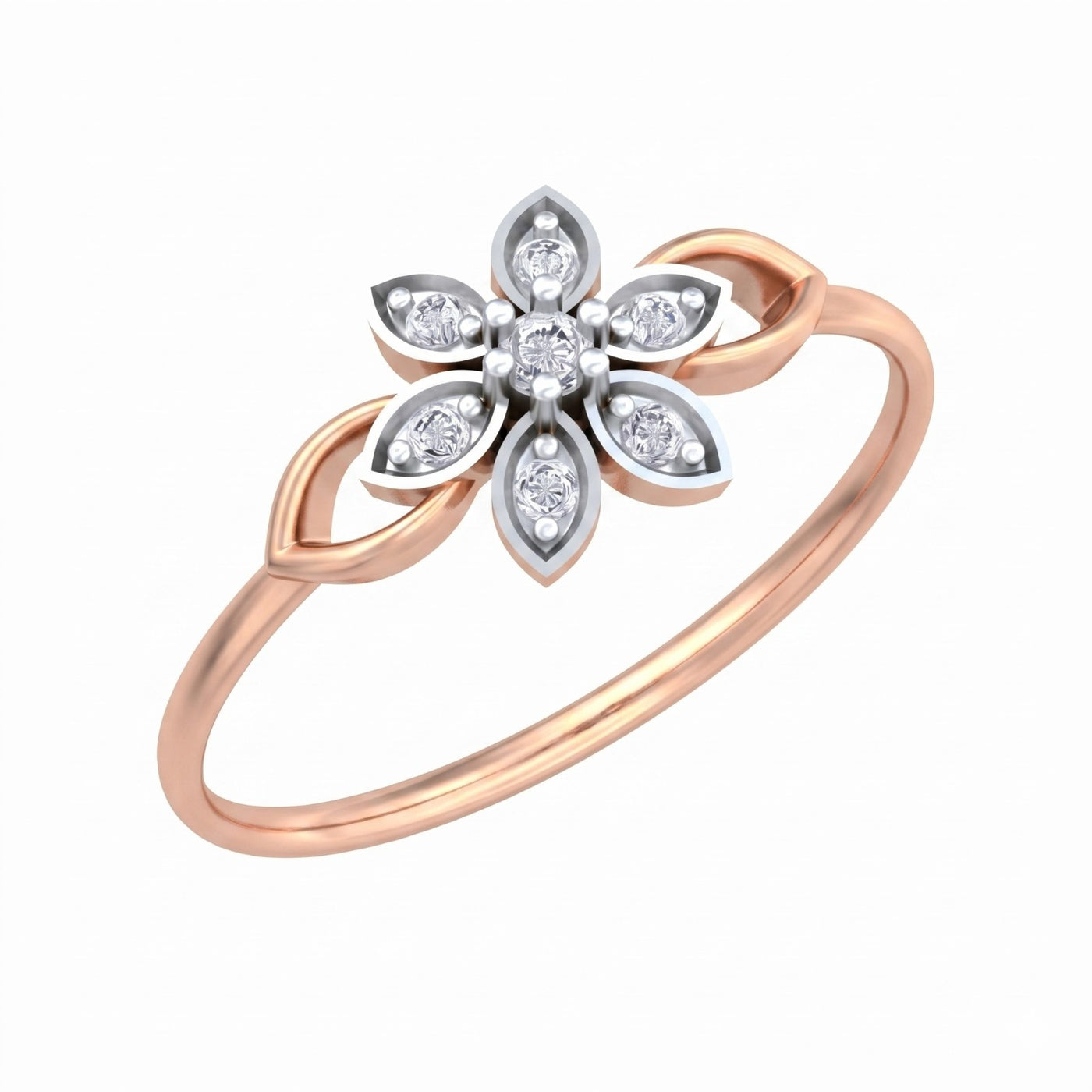 Rose gold and diamond with floral-design on a white background.