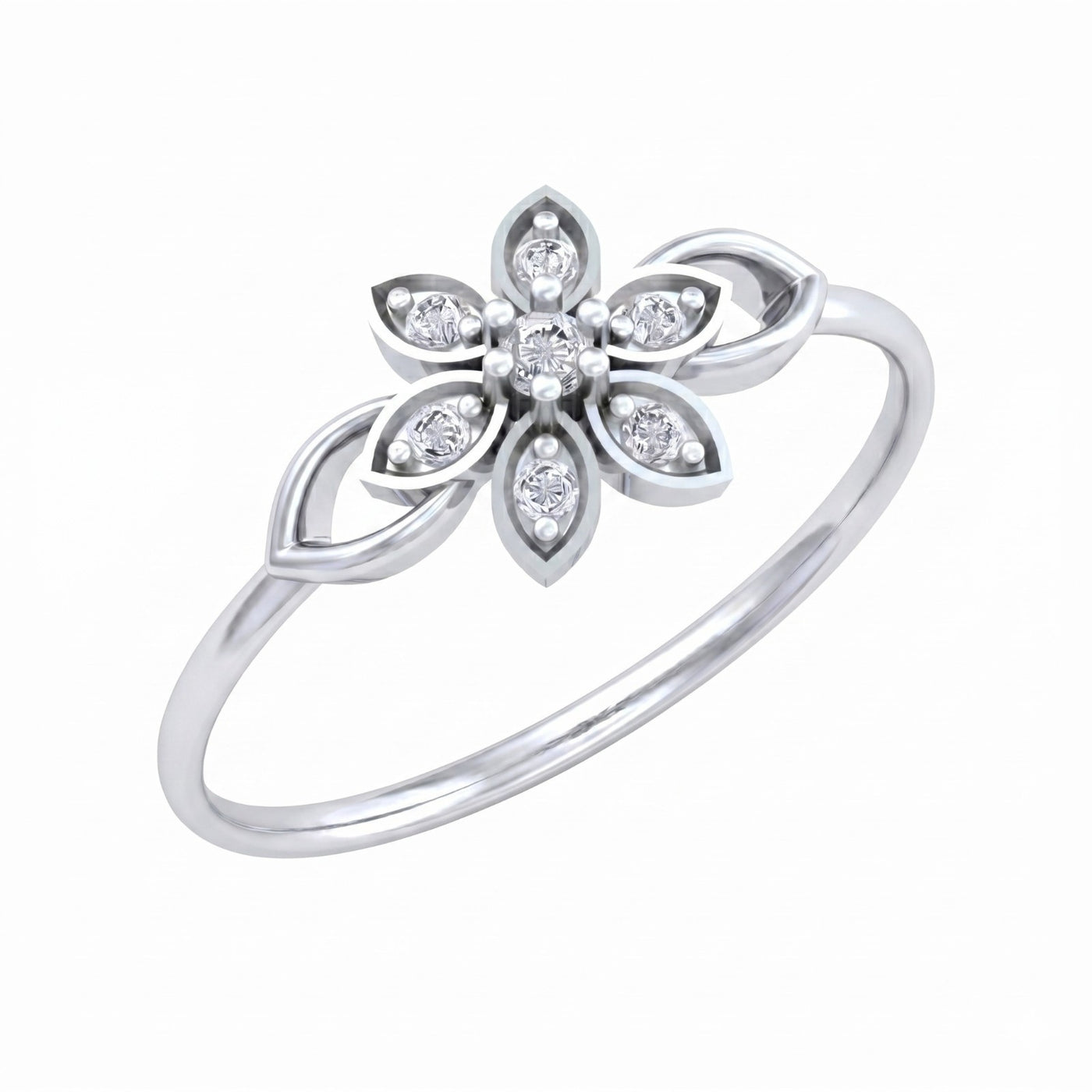 White gold and diamond with floral-design on a white background.