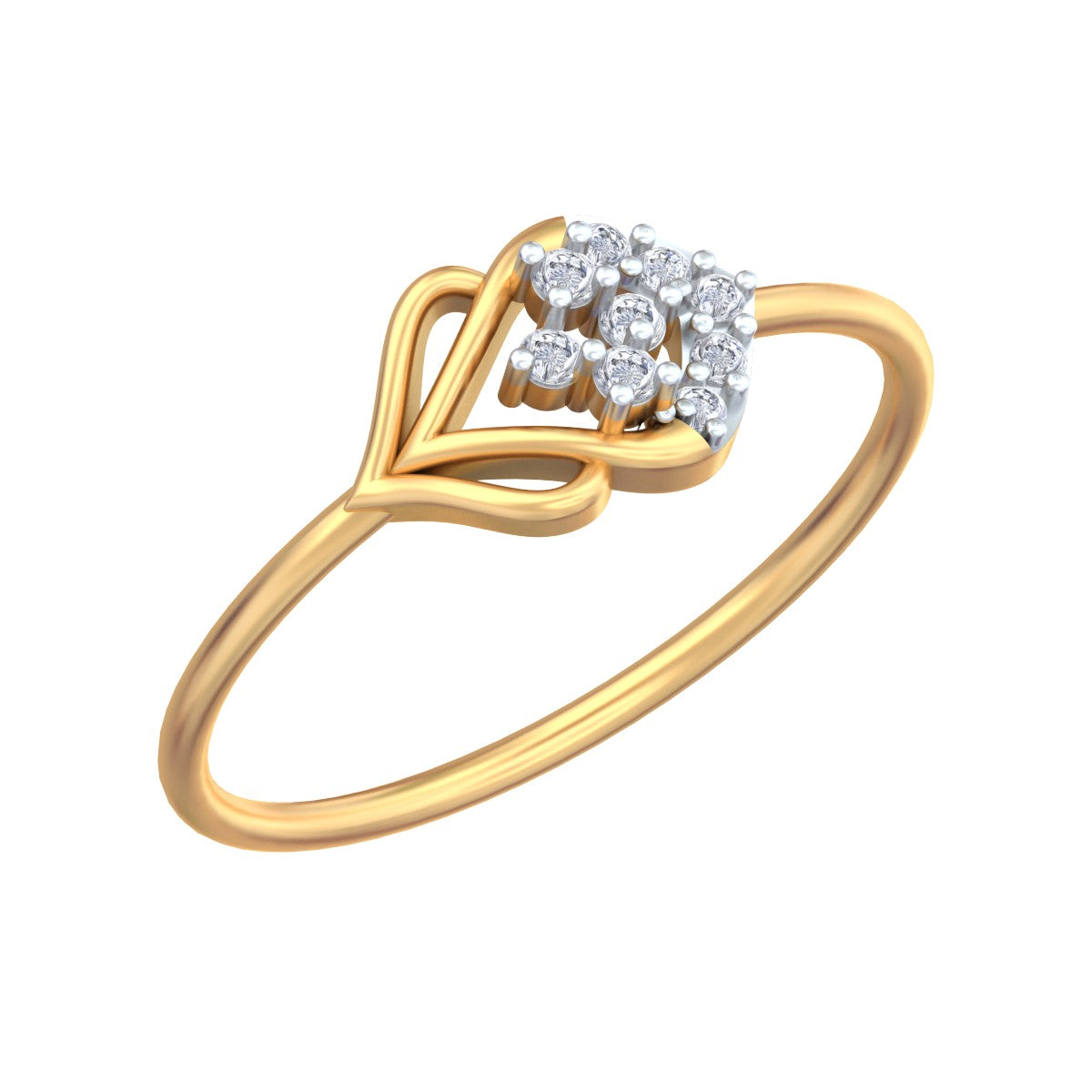Yellow gold and diamond with cluster setting on a white background.