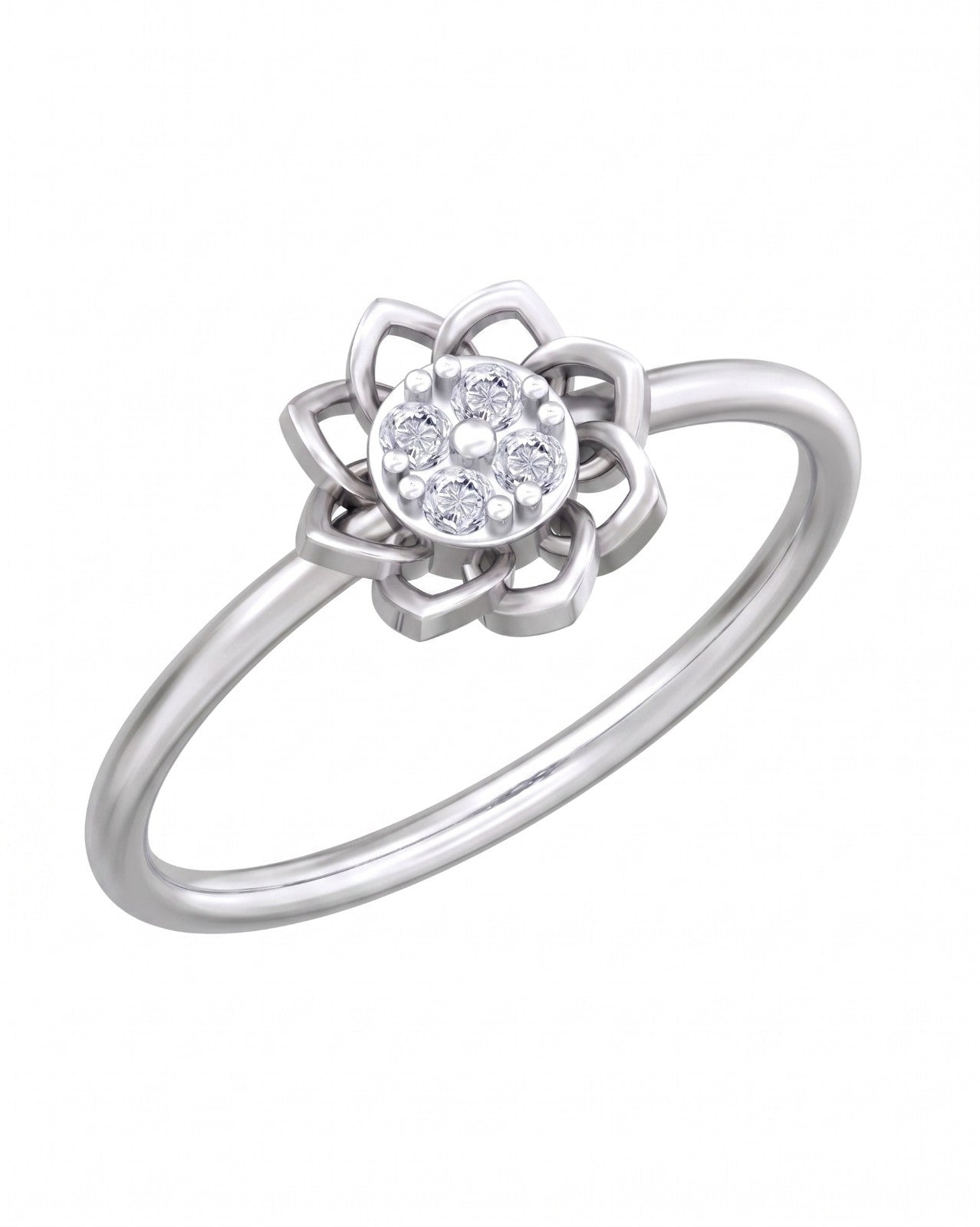 White gold and diamond with floral design on a white background.