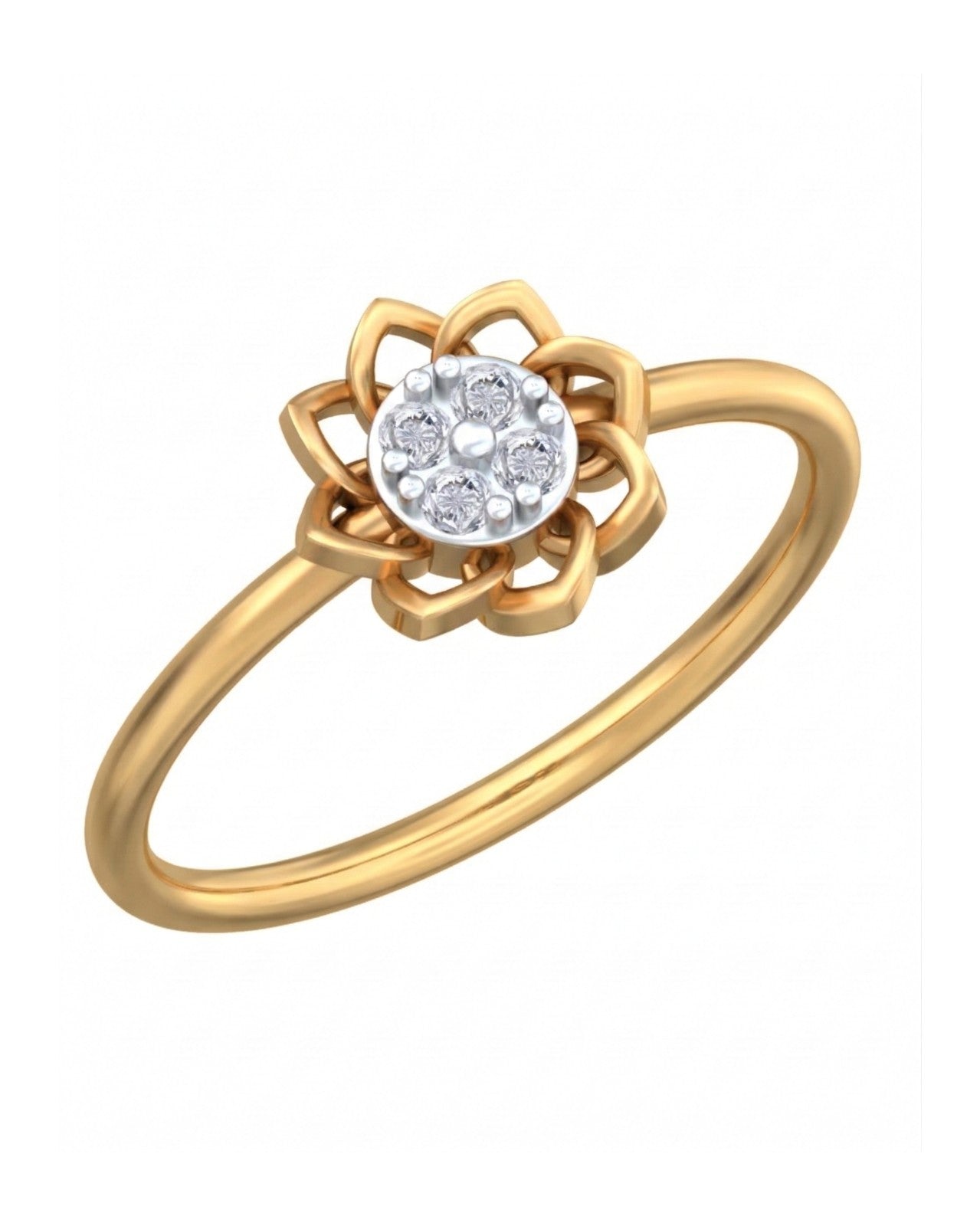 Yellow gold and diamond with floral design on a white background.
