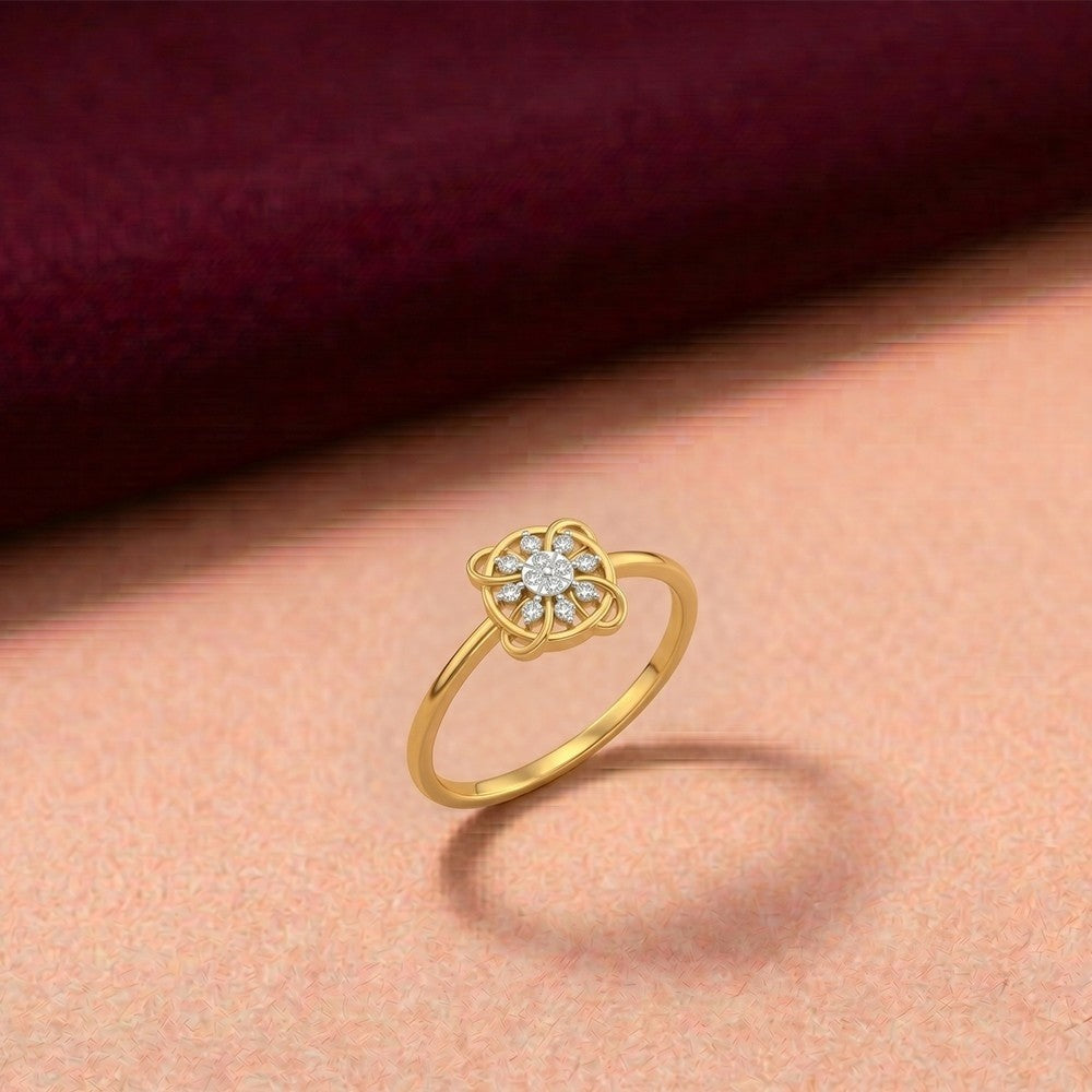 Gold ring with a diamond flower design on a Texture background