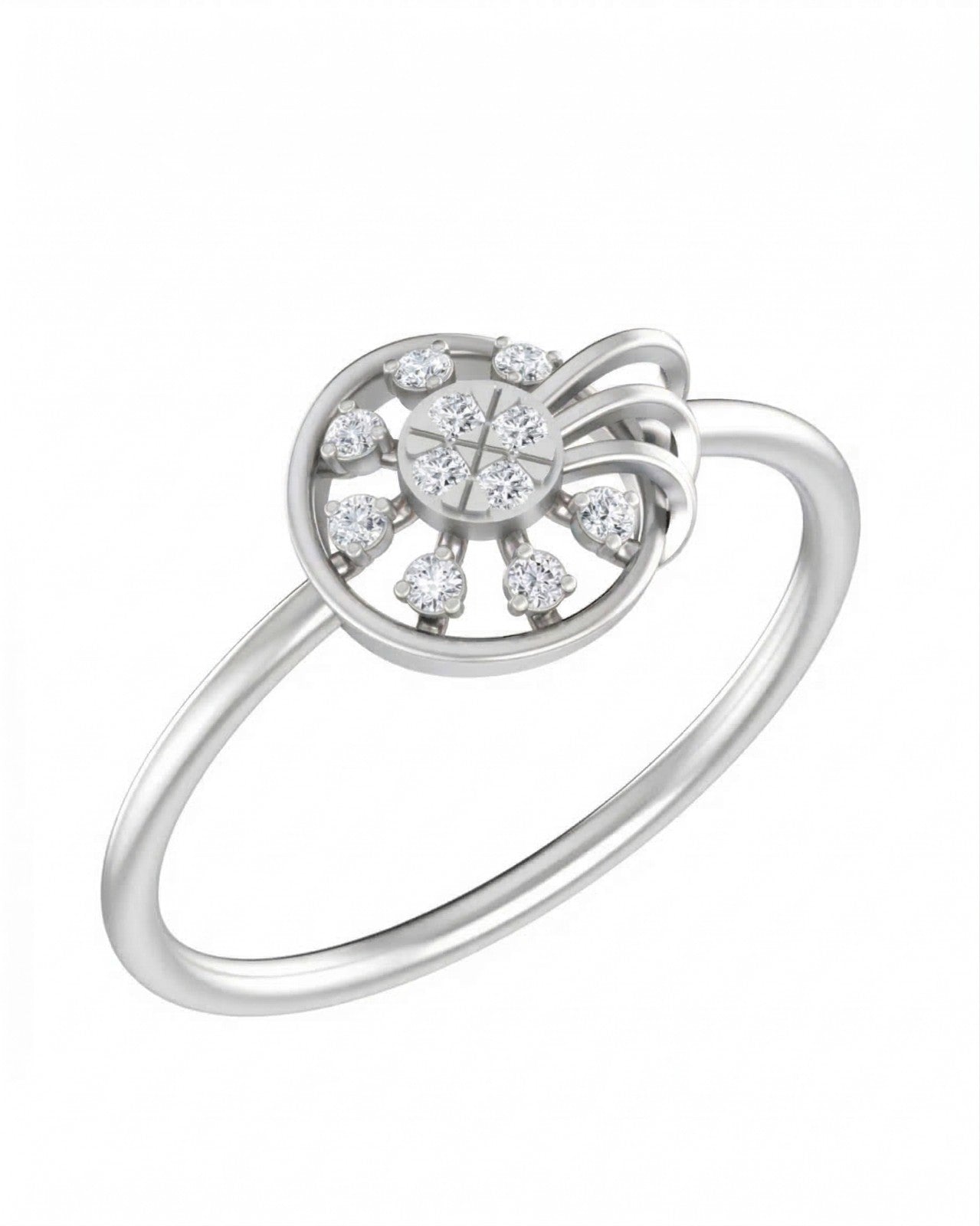 White gold ring with diamond accents on a white background