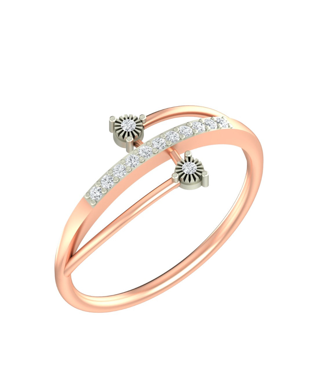 Rose gold and diamond half-eternity ring on a white background.