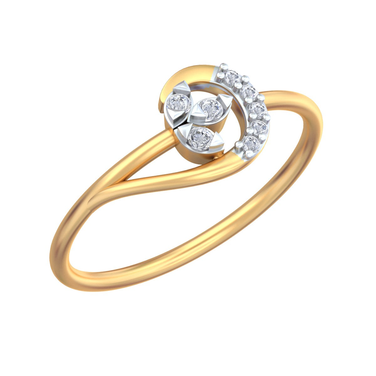 Yellow gold and diamond with women's ring on a white background.