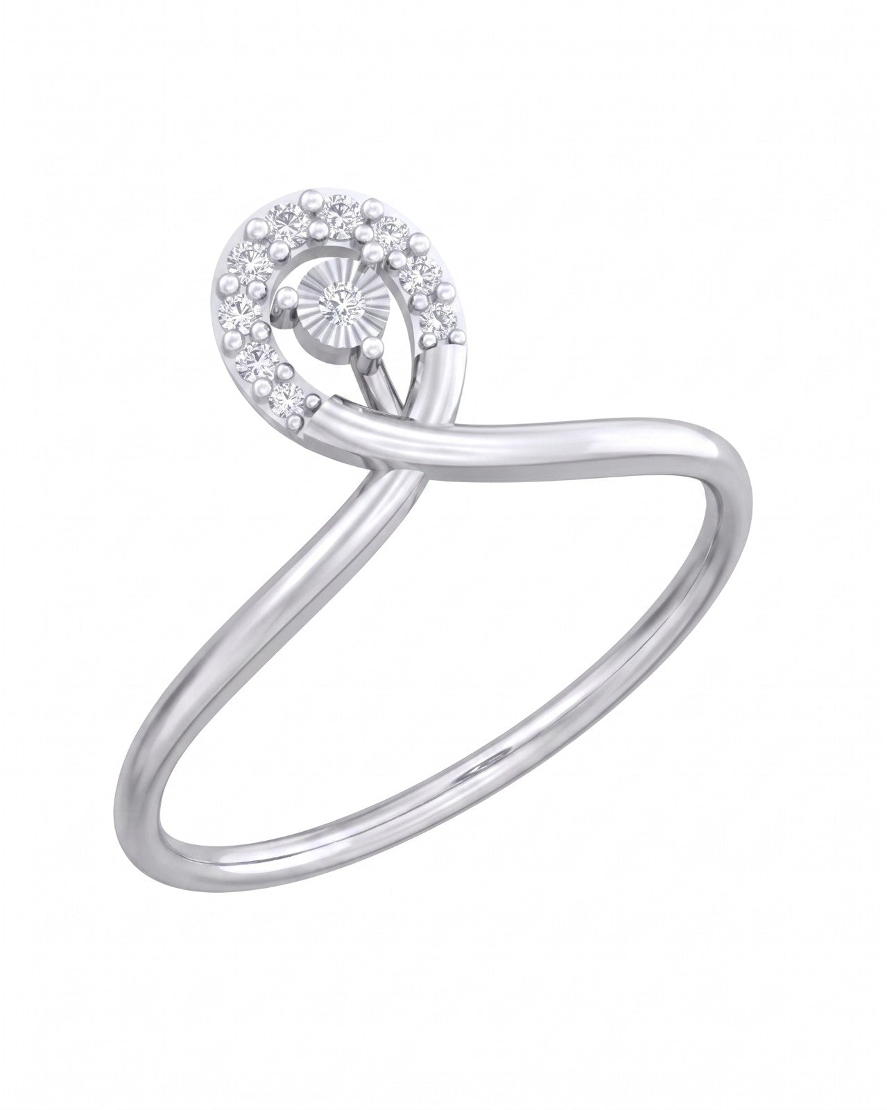 White gold and diamond ring on a white background.
