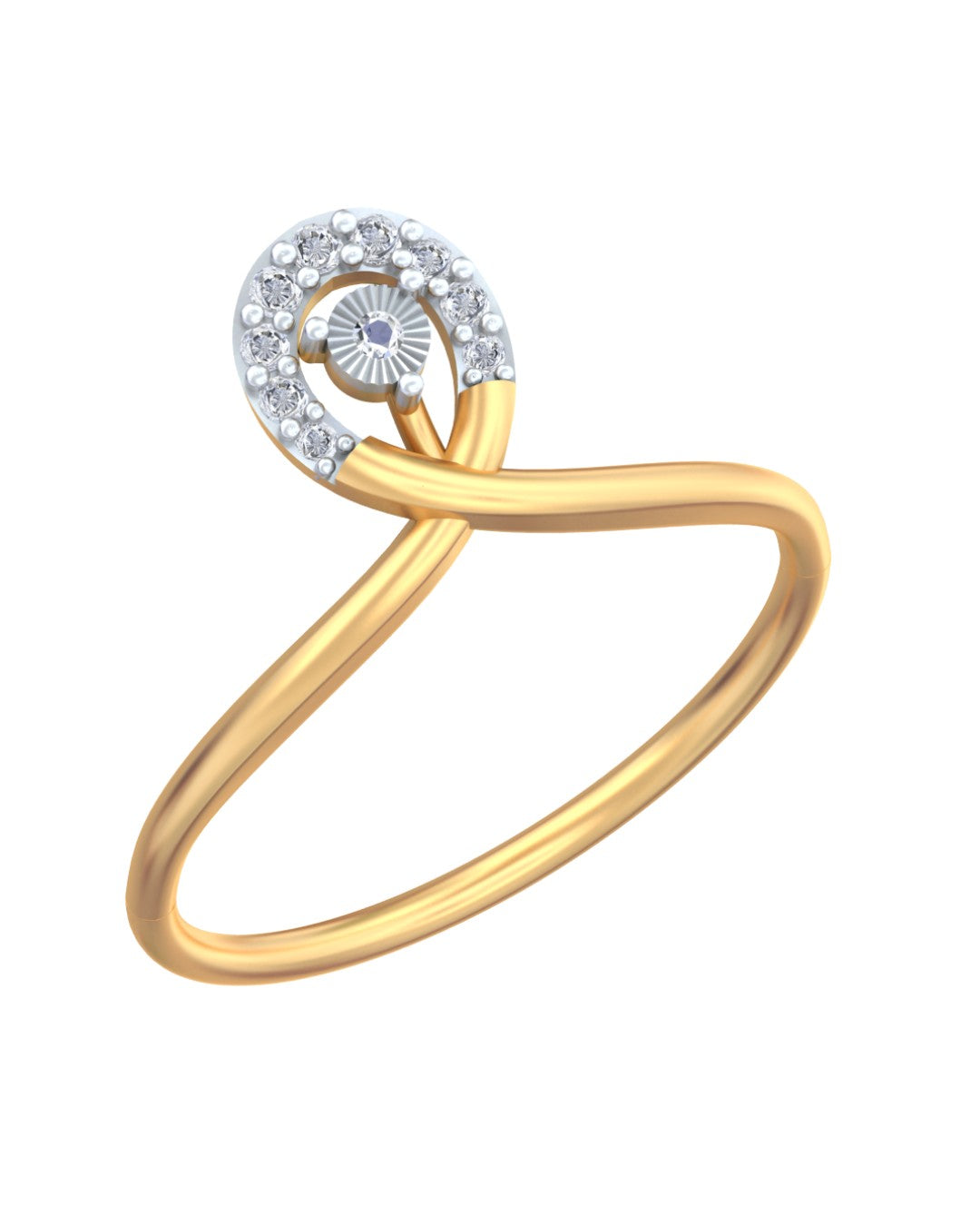 Yellow gold and diamond ring on a white background.
