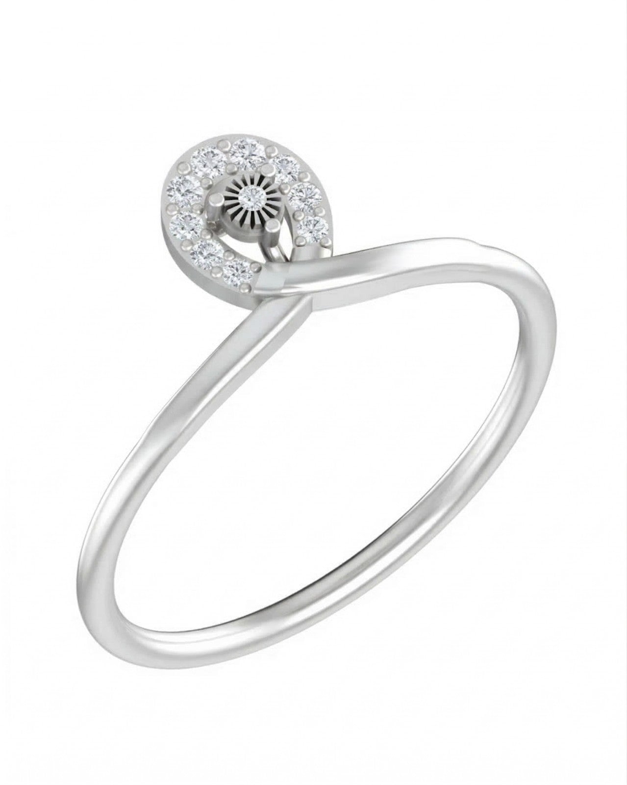 White gold and diamond women's ring on a white background.