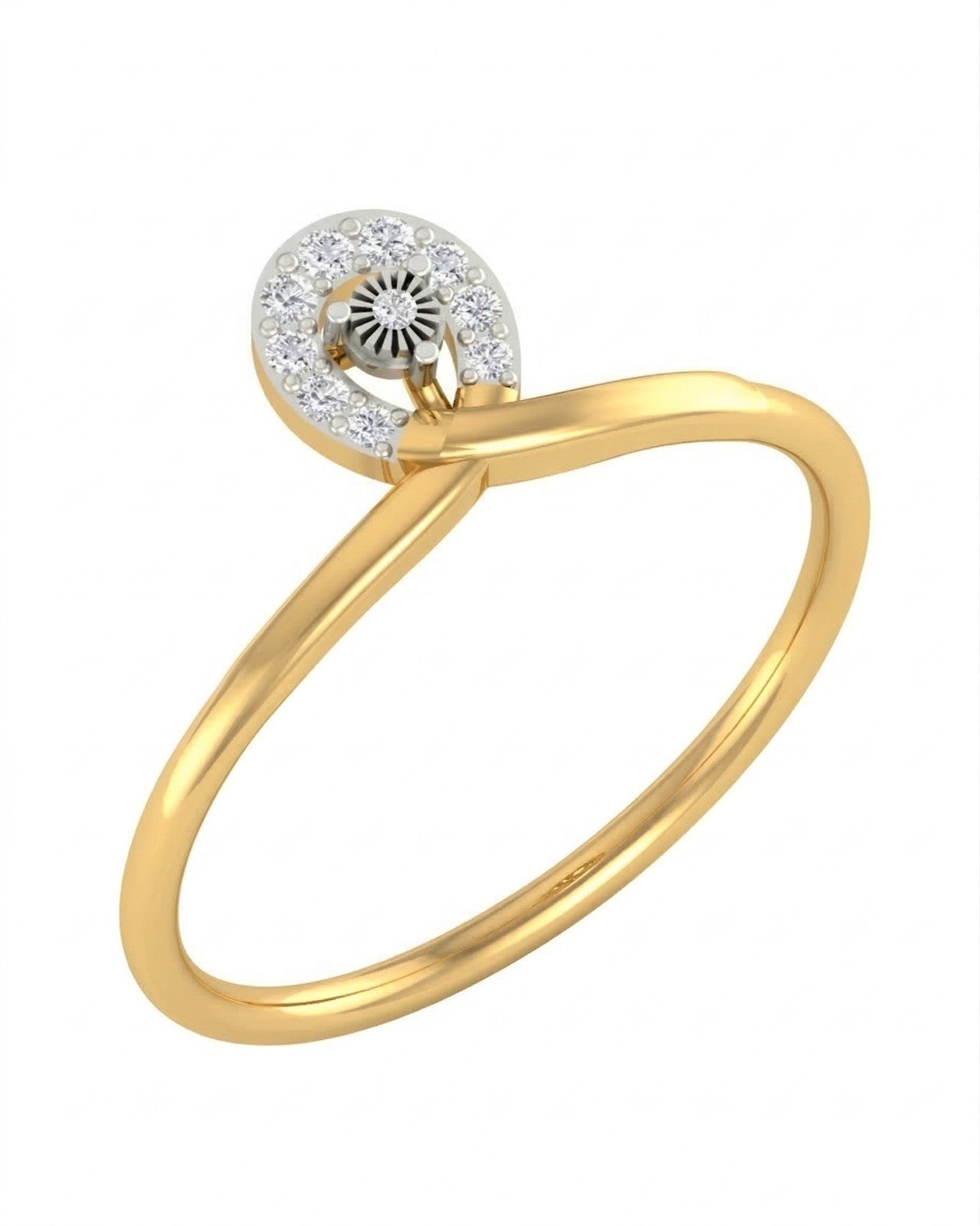 Yellow gold and diamond women's ring on a white background.