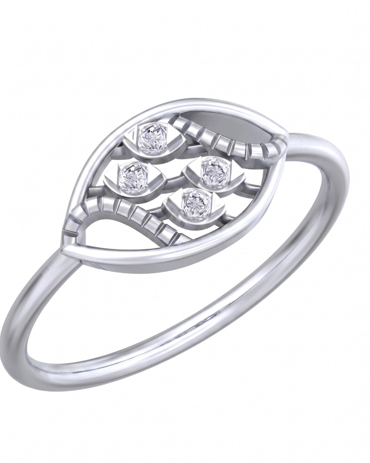 White gold and diamond women's ring on a white background.