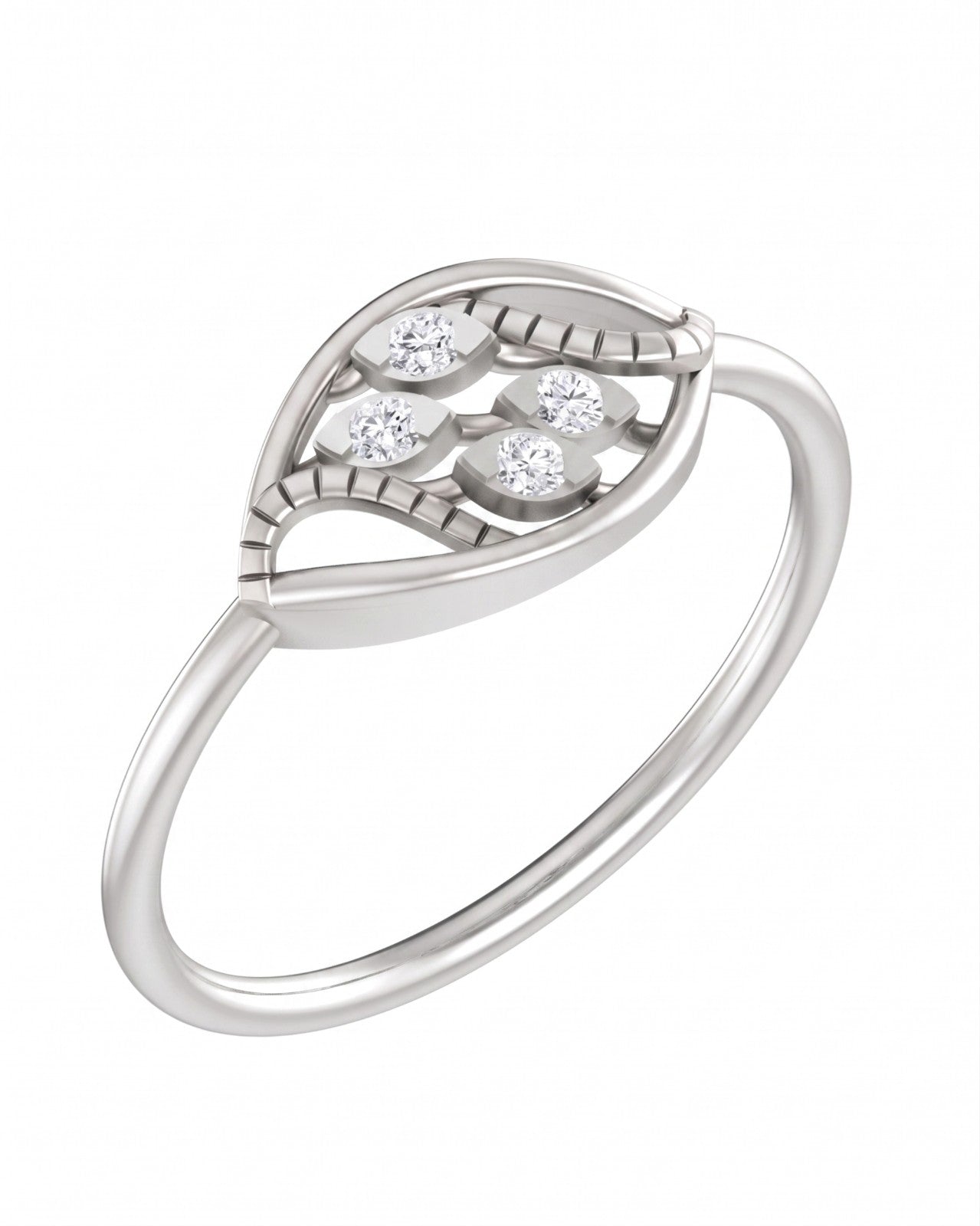 White gold ring with three diamonds on a white background
