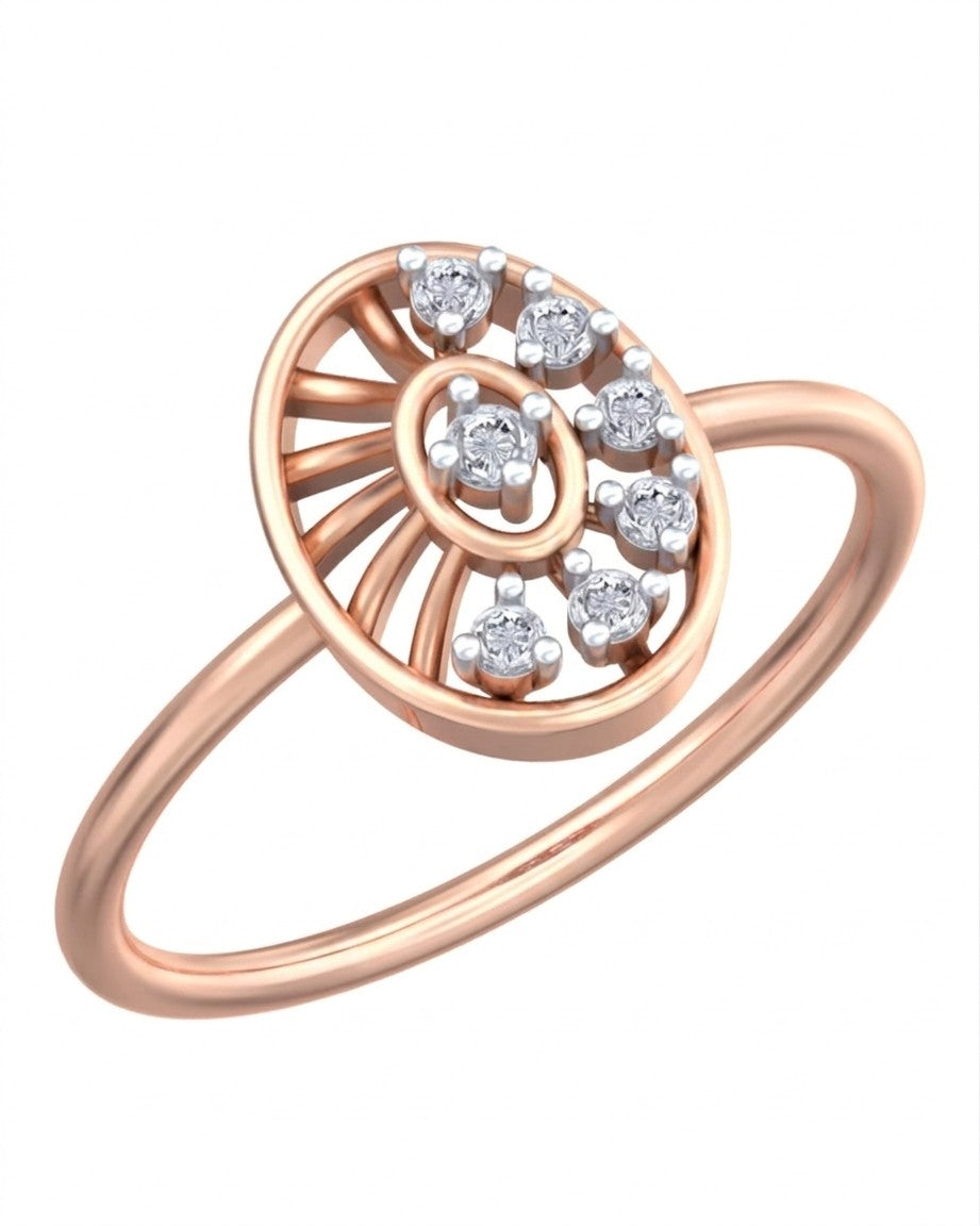 Rose gold and diamond women's ring on a white background