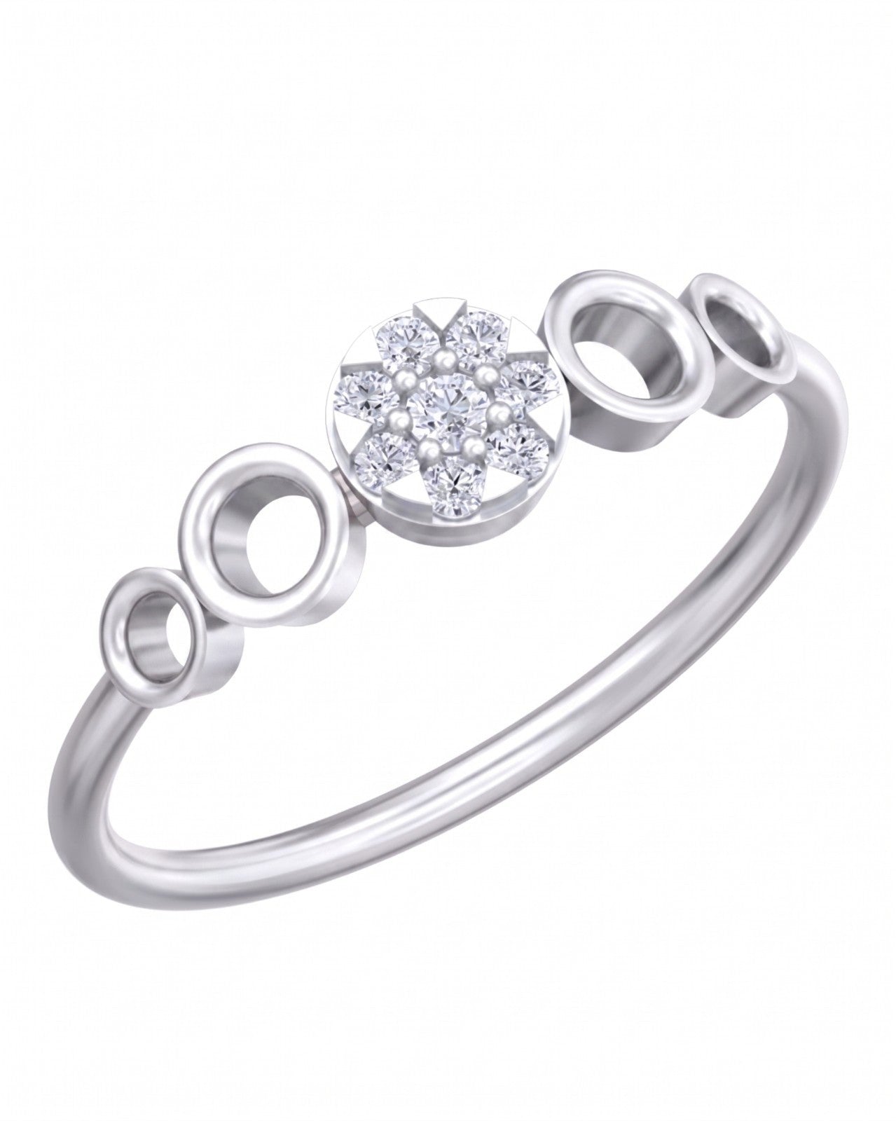 White gold and diamond with round-shaped cluster setting on a white background.