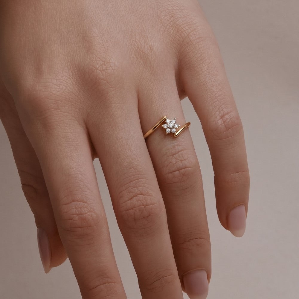 Close-up shot of a gold and diamond with cluster setting ring.