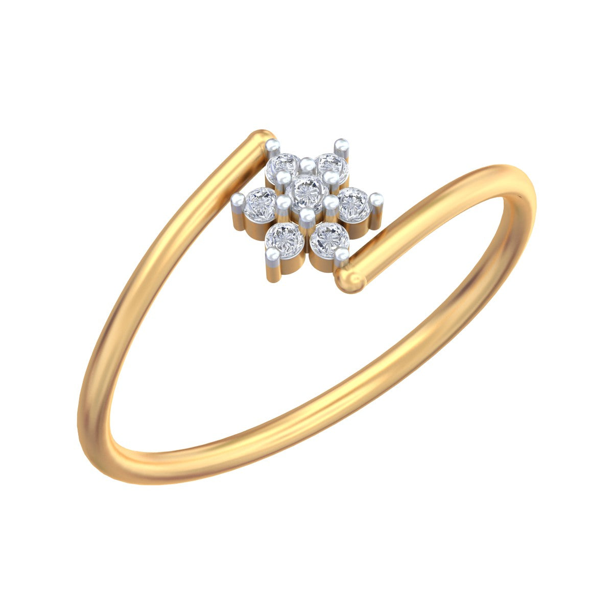 Yellow gold and diamond with cluster setting on a white background