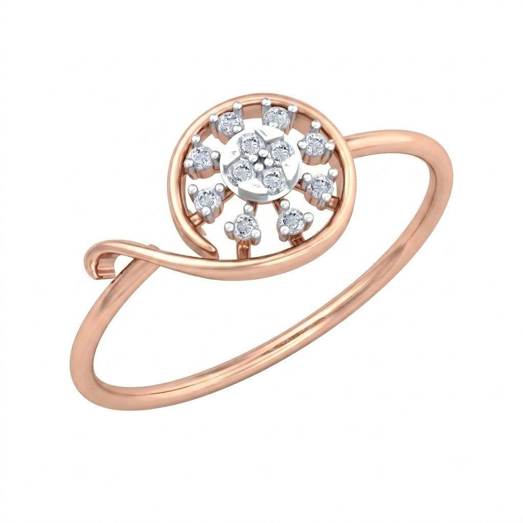 Rose gold and diamond with cluster setting on a white backgroud.