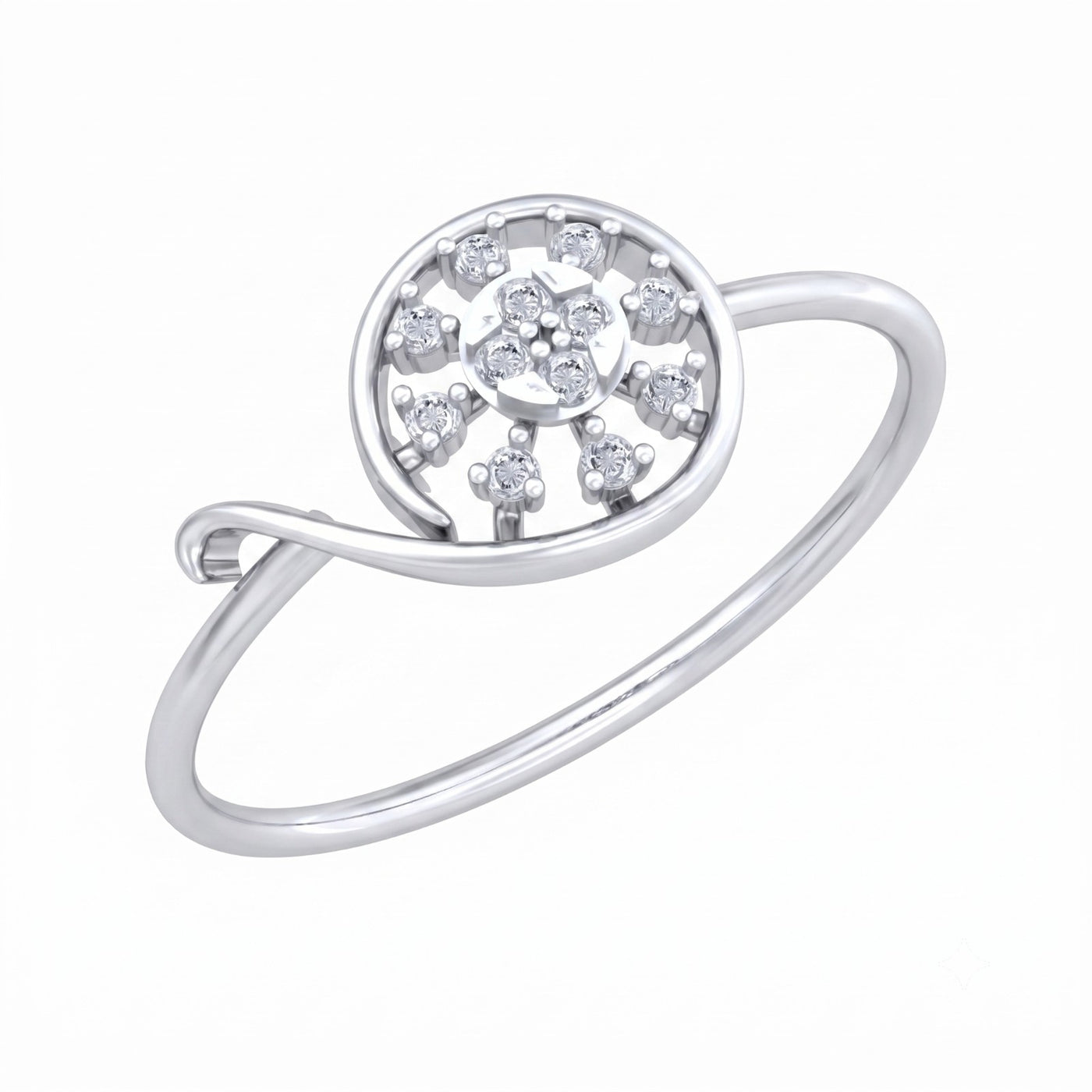 White gold and diamond with cluster setting on a white backgroud.