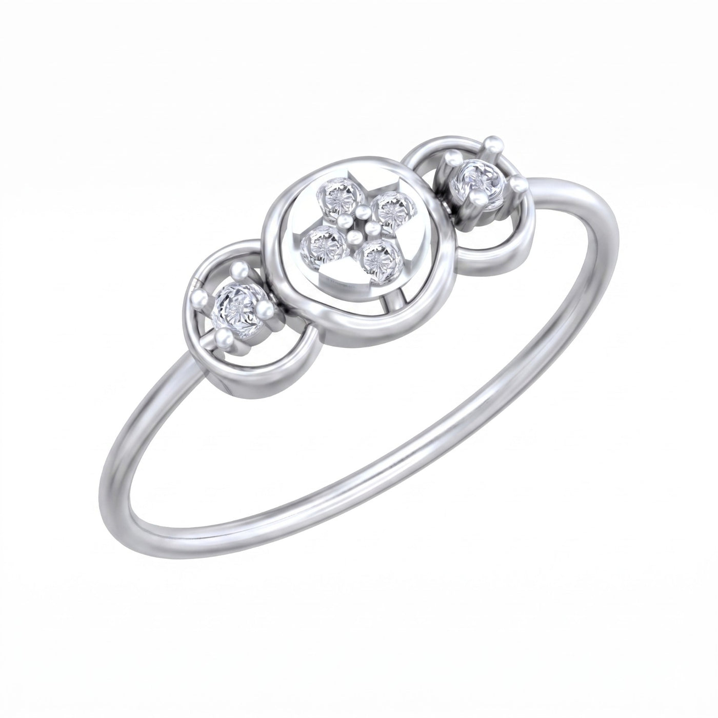 A white gold ring featuring a central cluster, set on a plain white background.