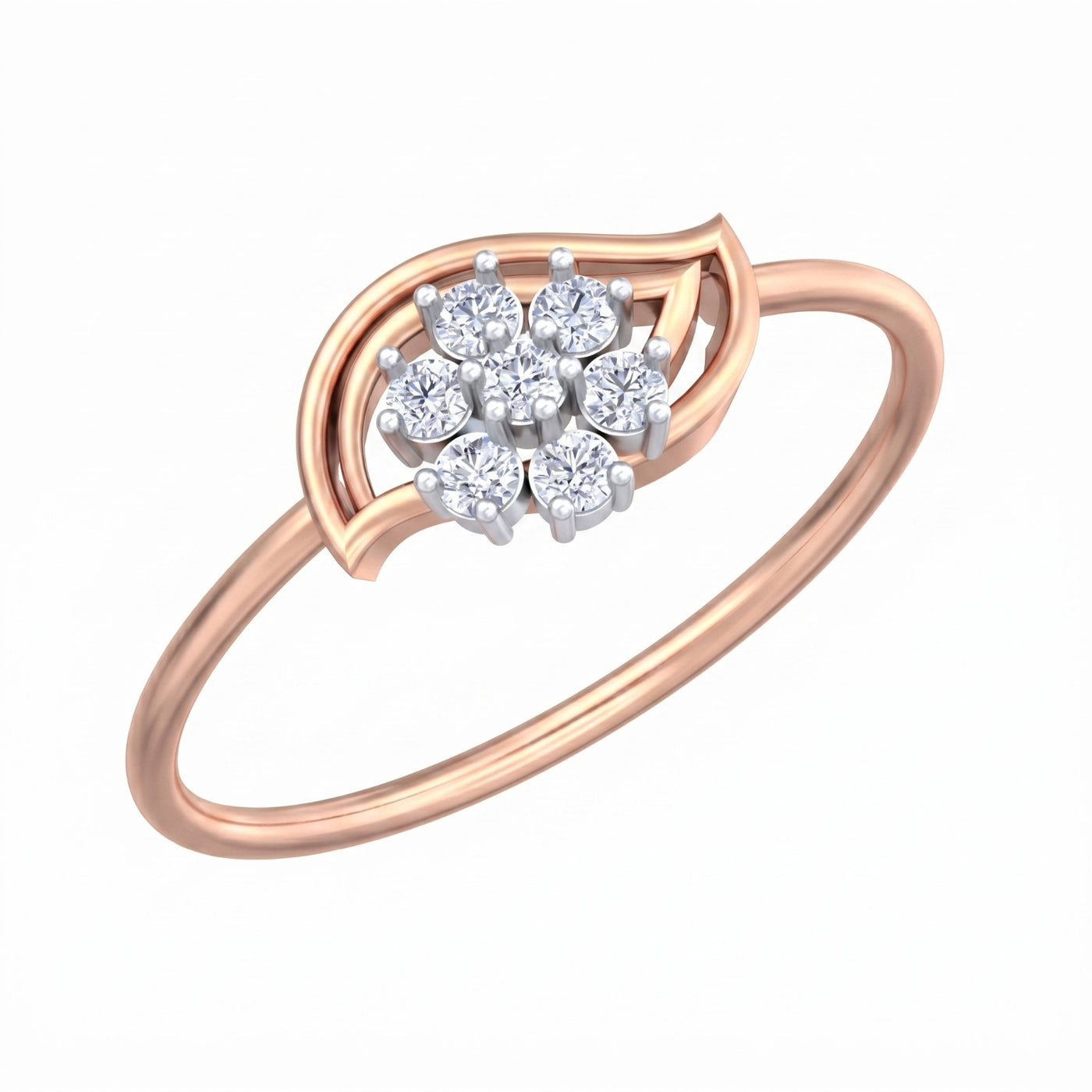 Rose gold and diamond with floral cluster setting on a white background.