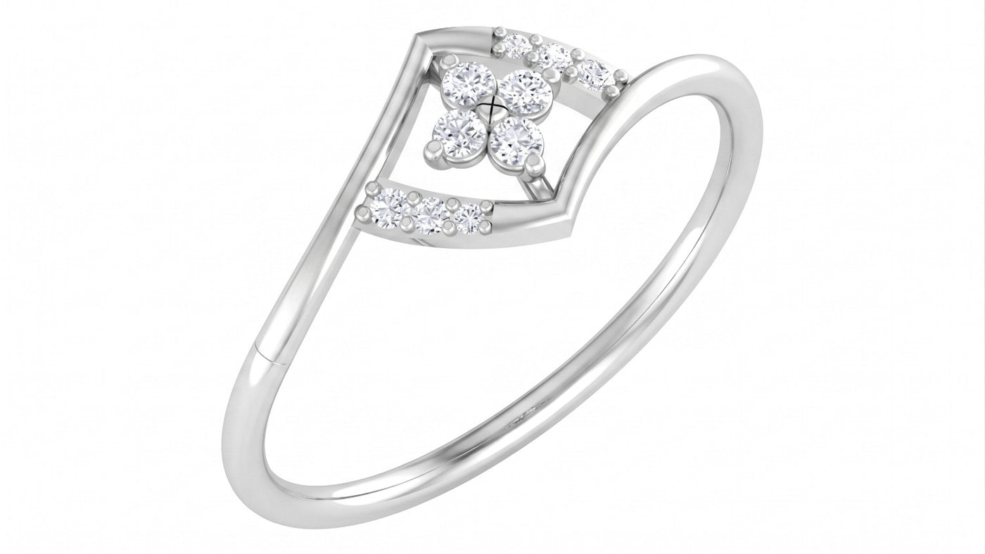 White gold ring with diamond accents on a white background