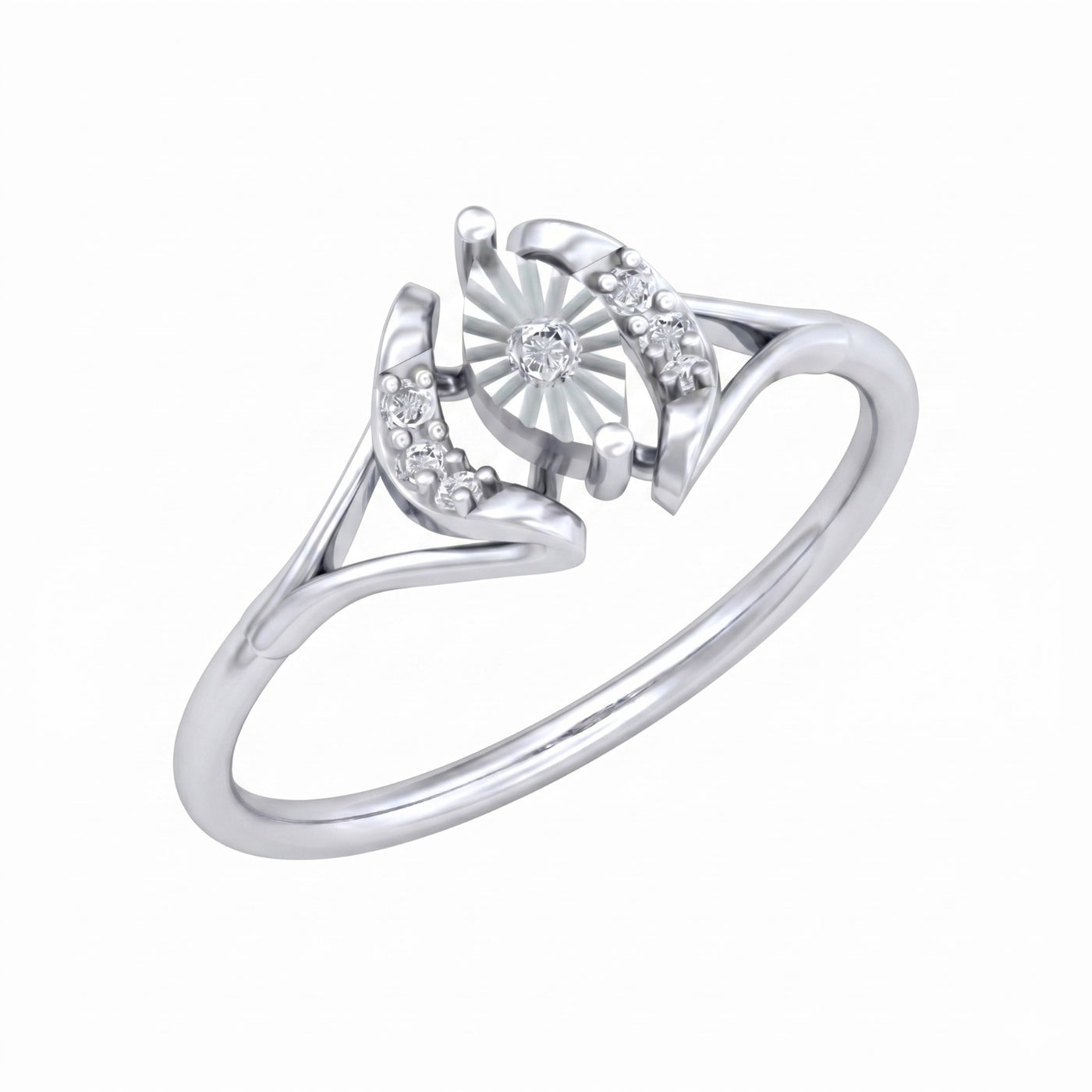 White gold and diamond women's ring on a white background.