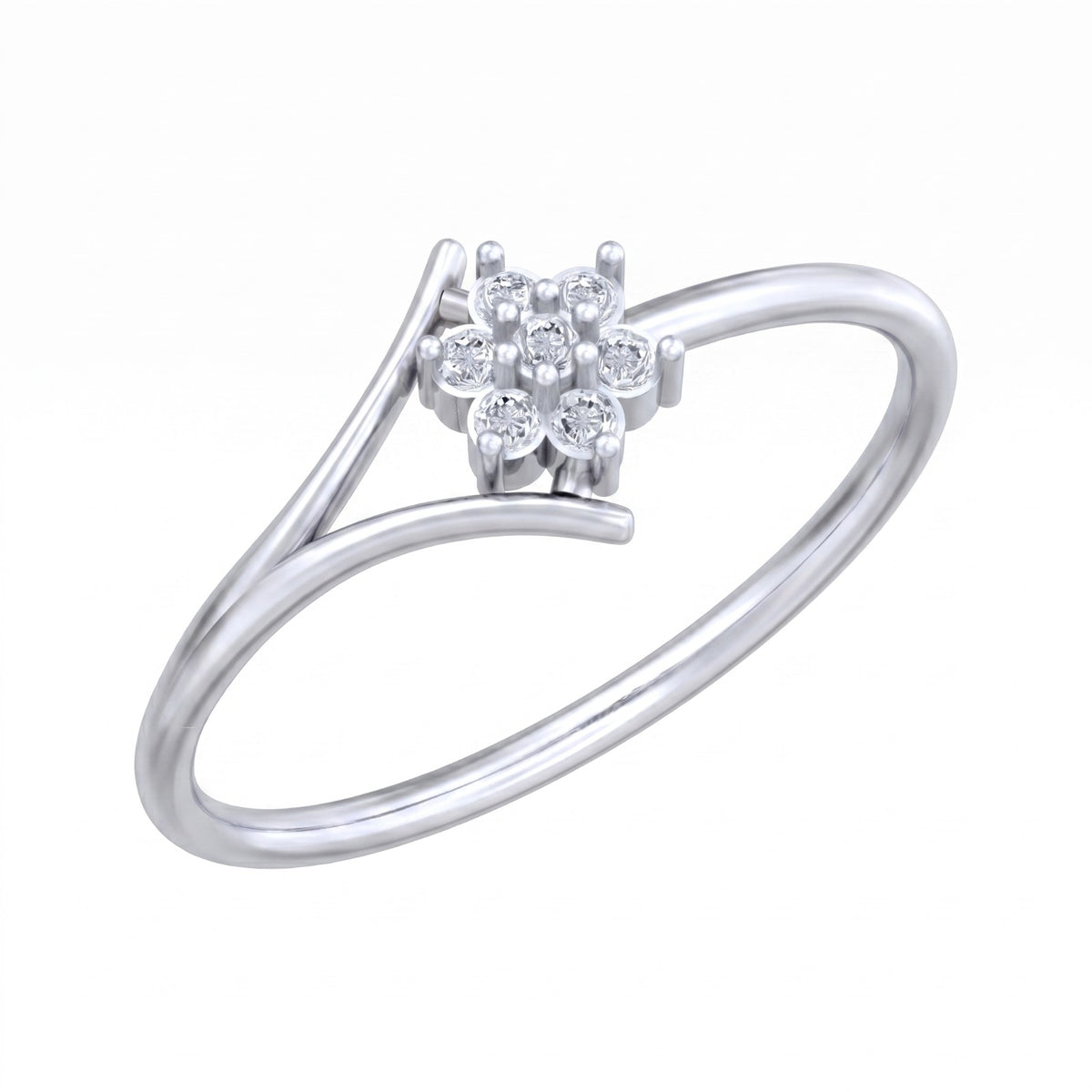 White gold and diamond with floral cluster on a white background.