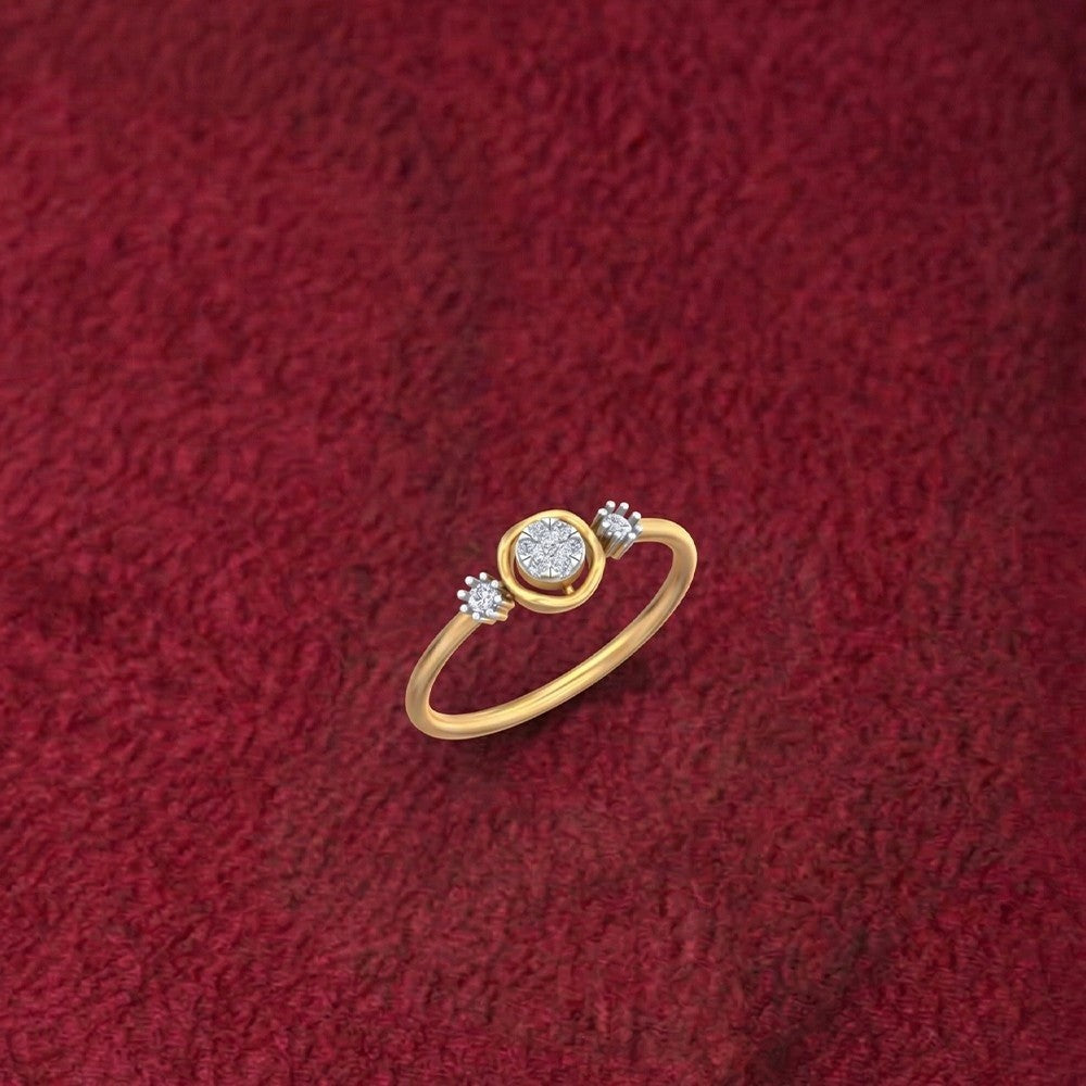 Gold ring with diamonds on a red textured background