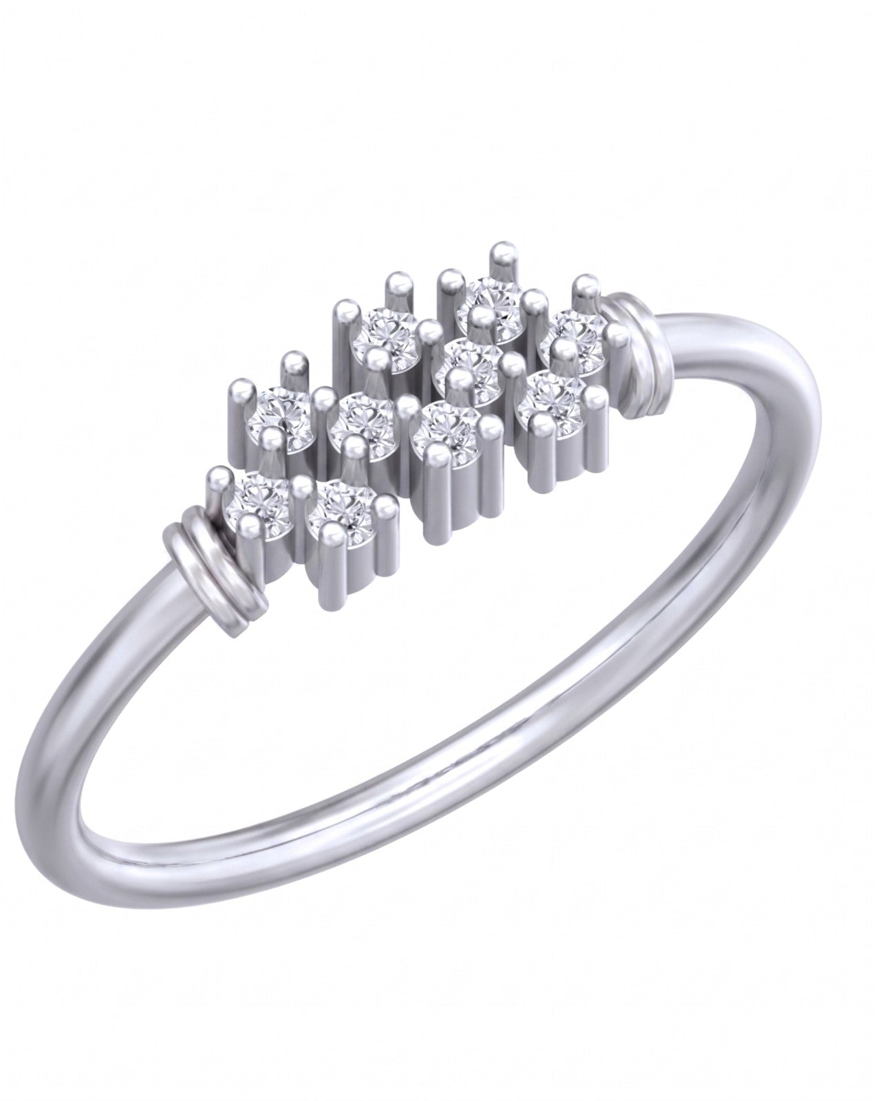 White gold and diamond with cluster setting on a white background.