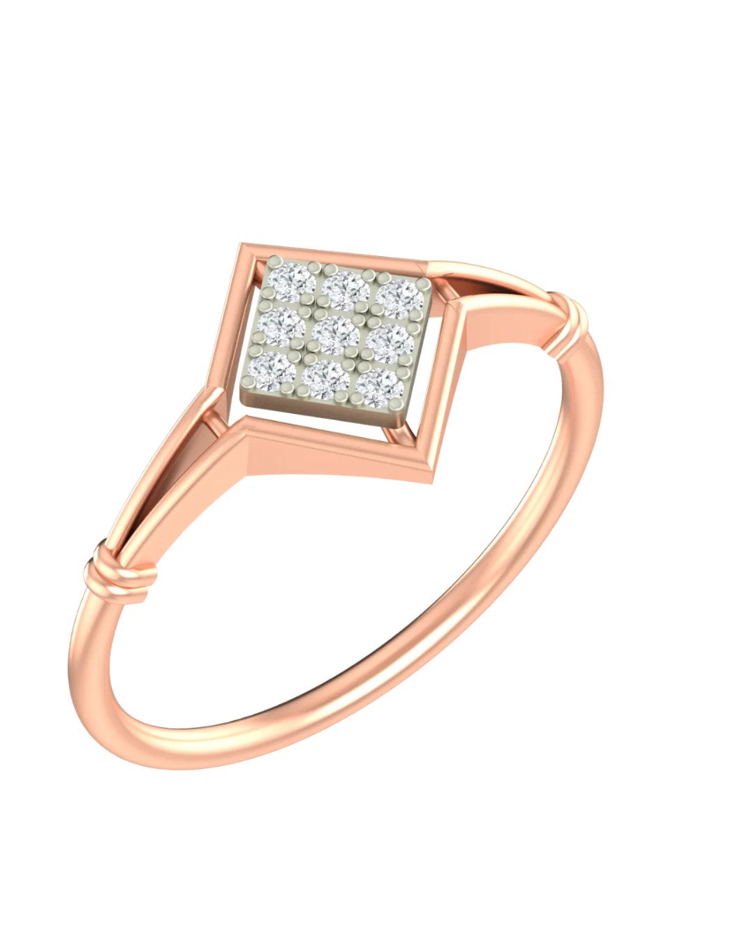 Rose gold and diamond with cluster setting on a white background.