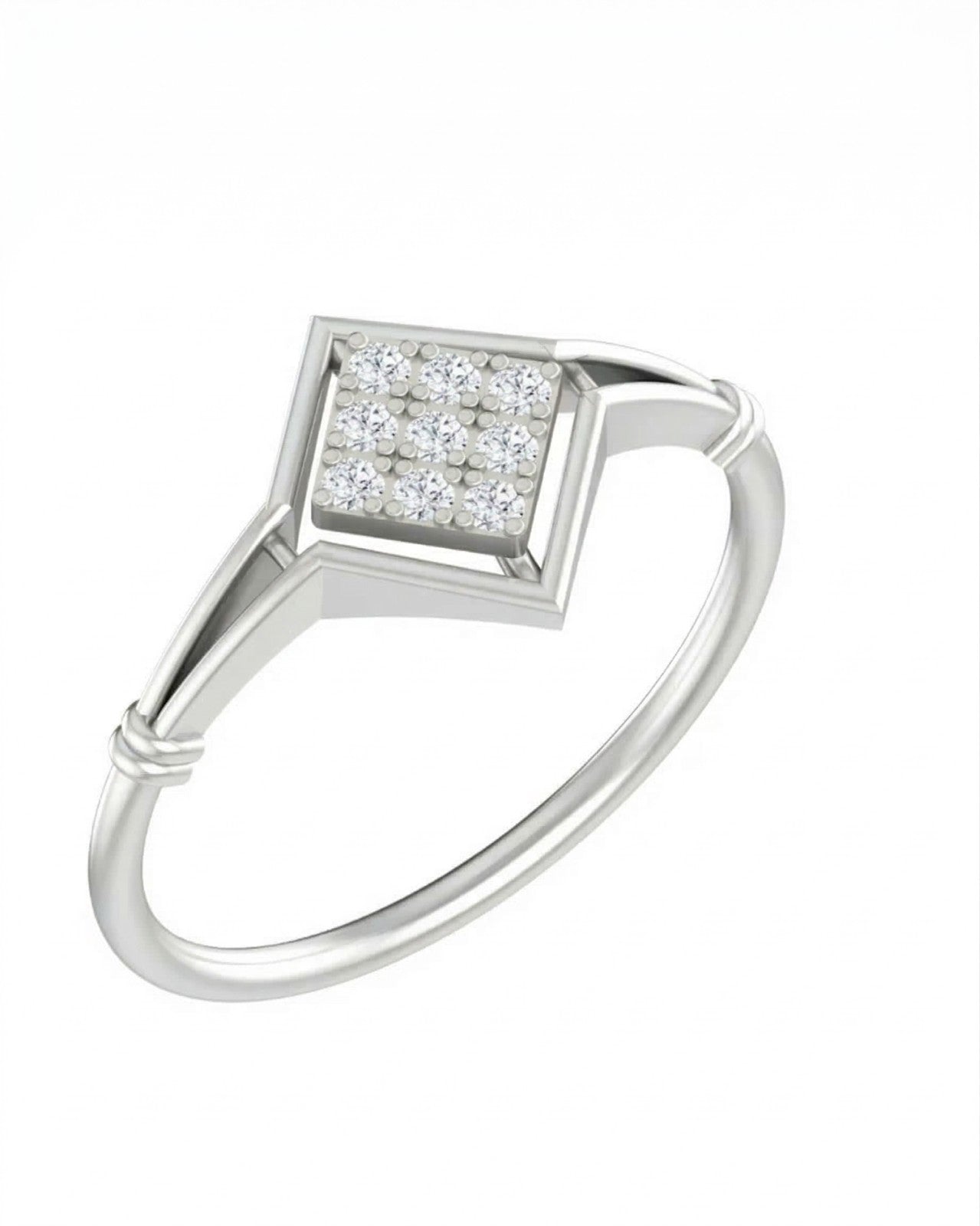 White gold and diamond with cluster setting on a white background.
