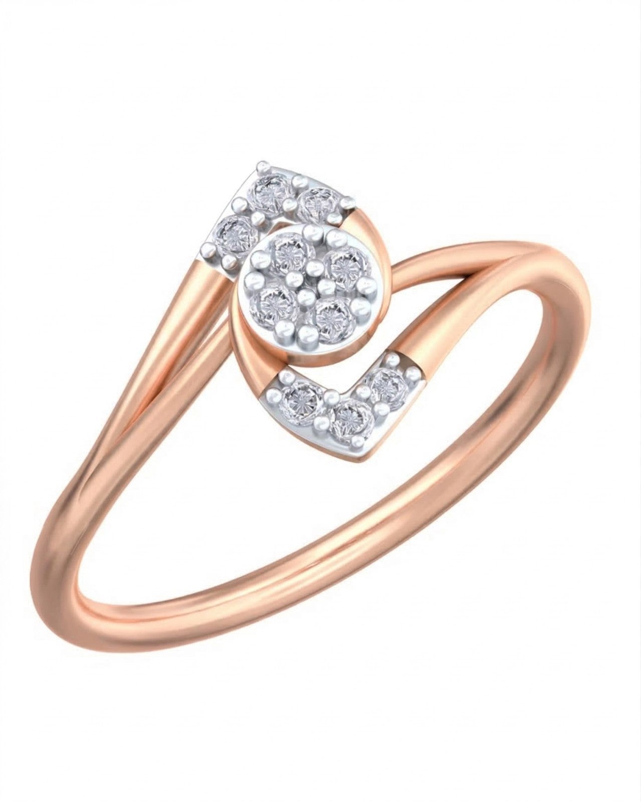 Rose gold and diamond with cluster setting on a white background.