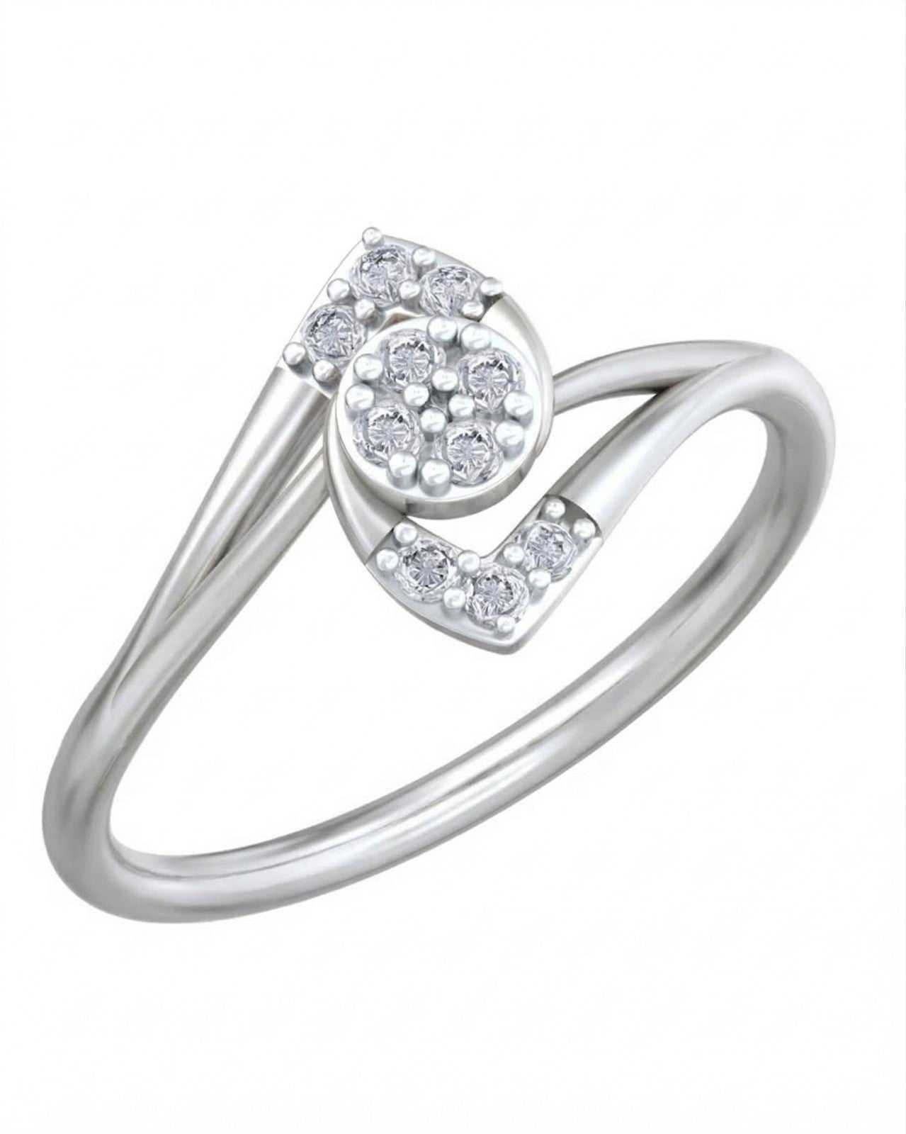 White gold and diamond with cluster setting on a white background.
