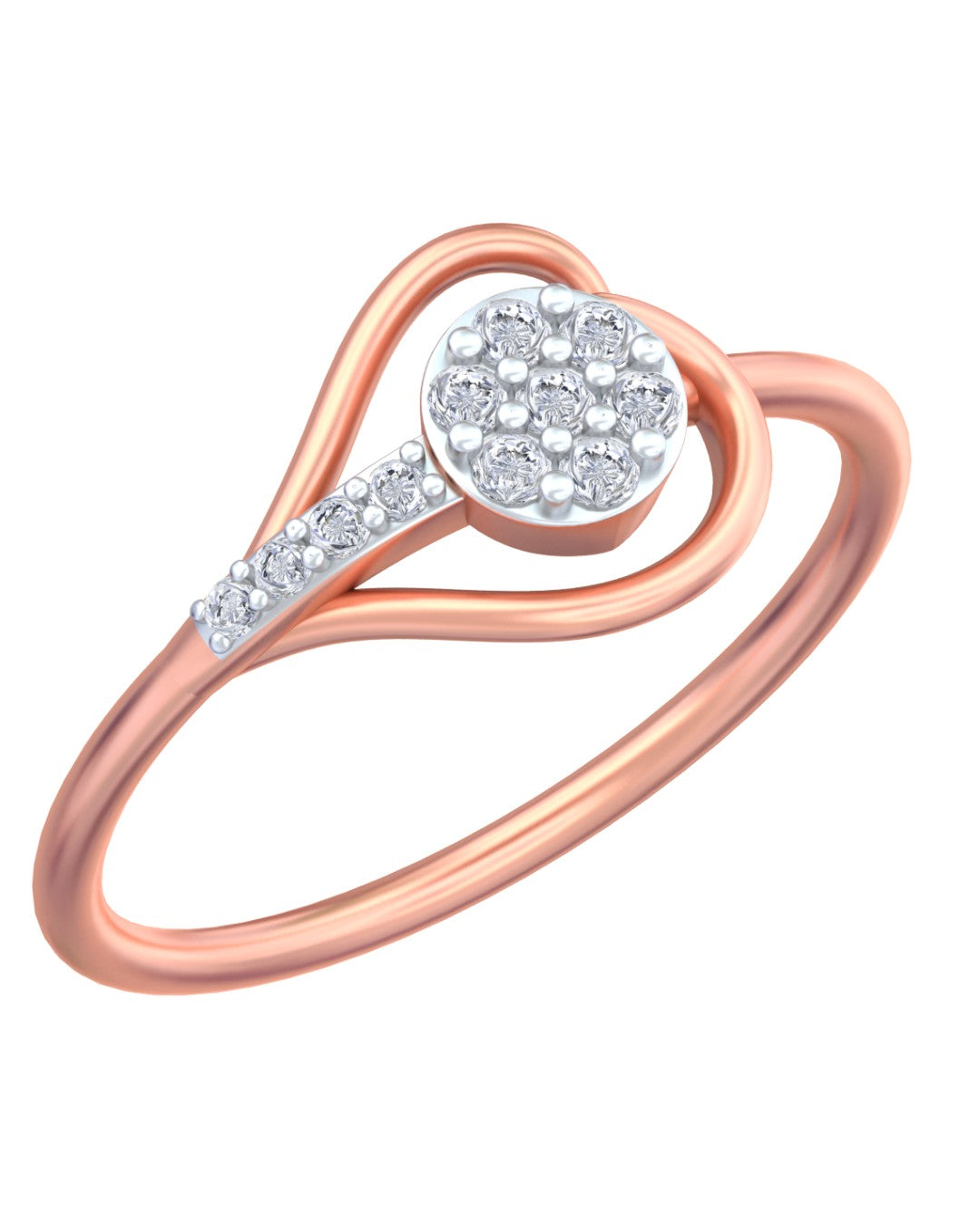 Rose gold and diamond with cluster setting on a white background.