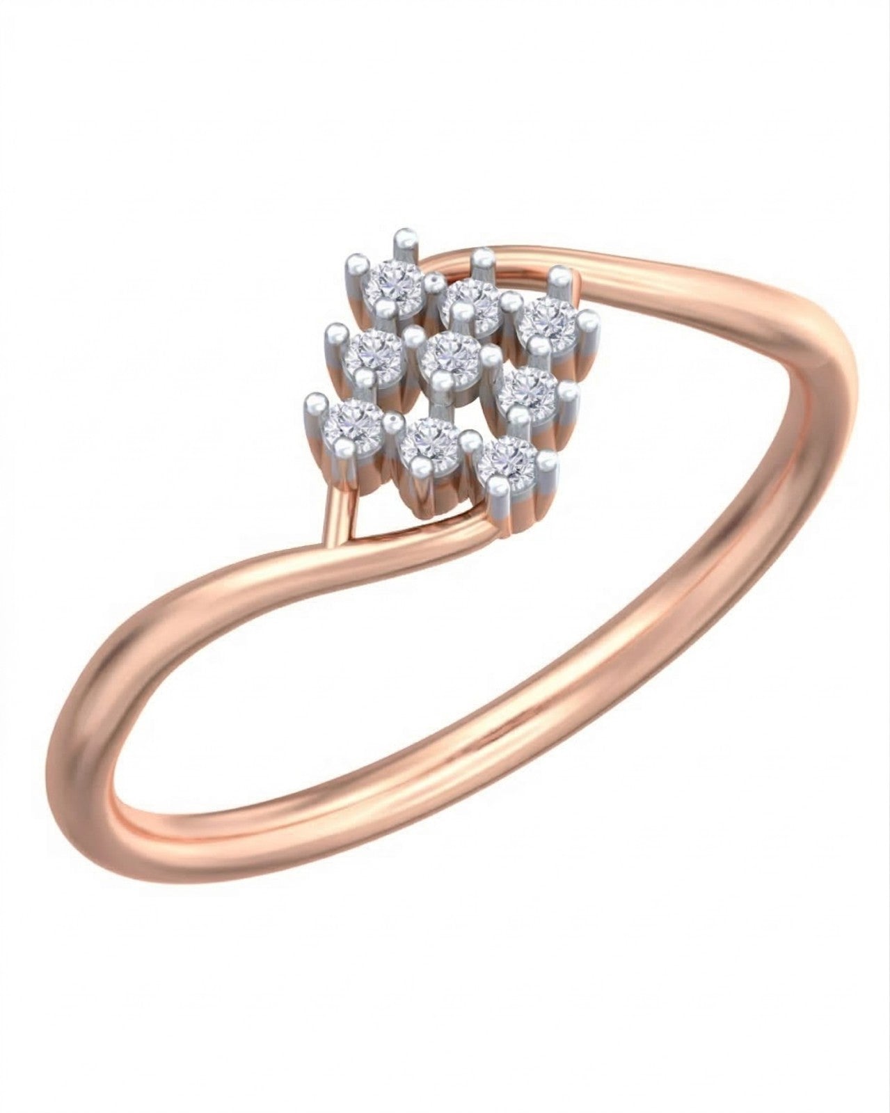 A rose gold and diamond ring with a cluster, shown on a plain white background.