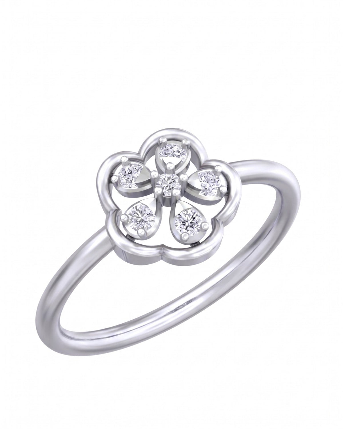 White gold and diamond with floral design on a white background.