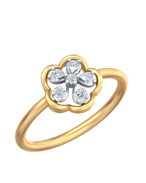 Gold & Diamond Floral Ring For Women KRC10734