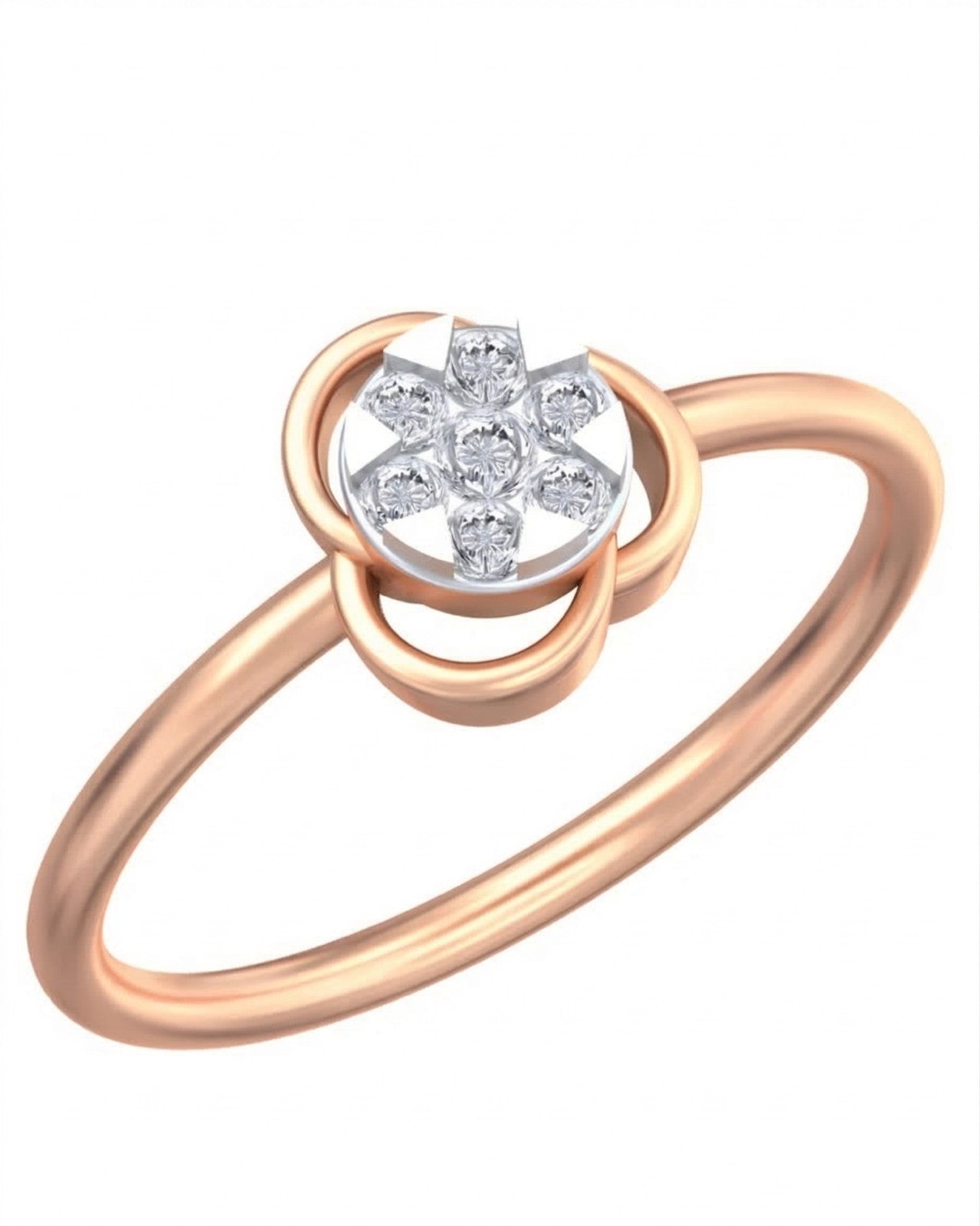 Rose gold and diamond with floral cluster on a white background