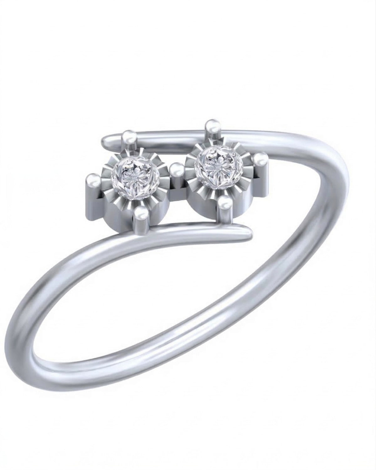 White gold and diamond women's ring on a white background.