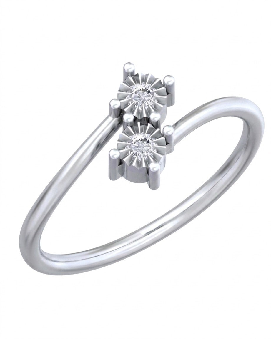 A white gold ring with a double diamond setting, shown against a plain white background.