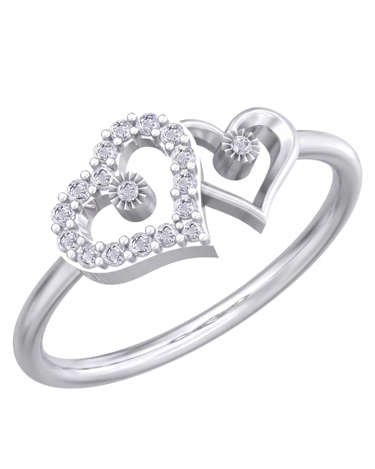 White gold and diamond with heart-shaped ring on a white background.