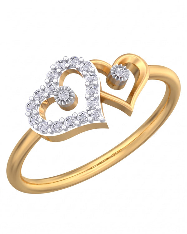 Gold & Diamond Heart-Shaped Ring For Women KRC10743