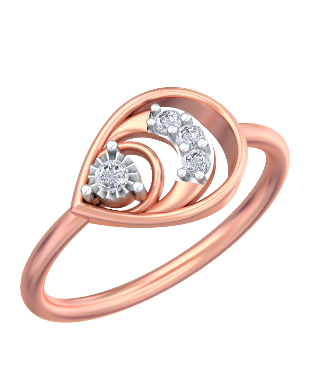 A rose gold ring featuring a stylized  design, set against a plain white background.