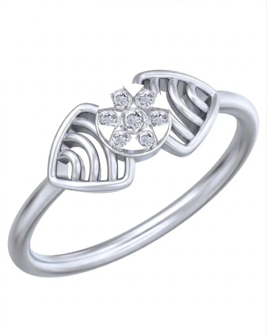 A white gold and diamond ring with a central cluster, set against a plain white background.