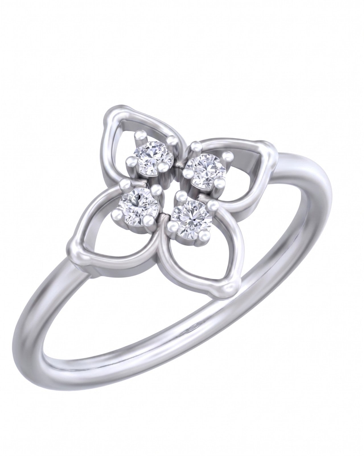 White gold and diamond with floral design on a white background.