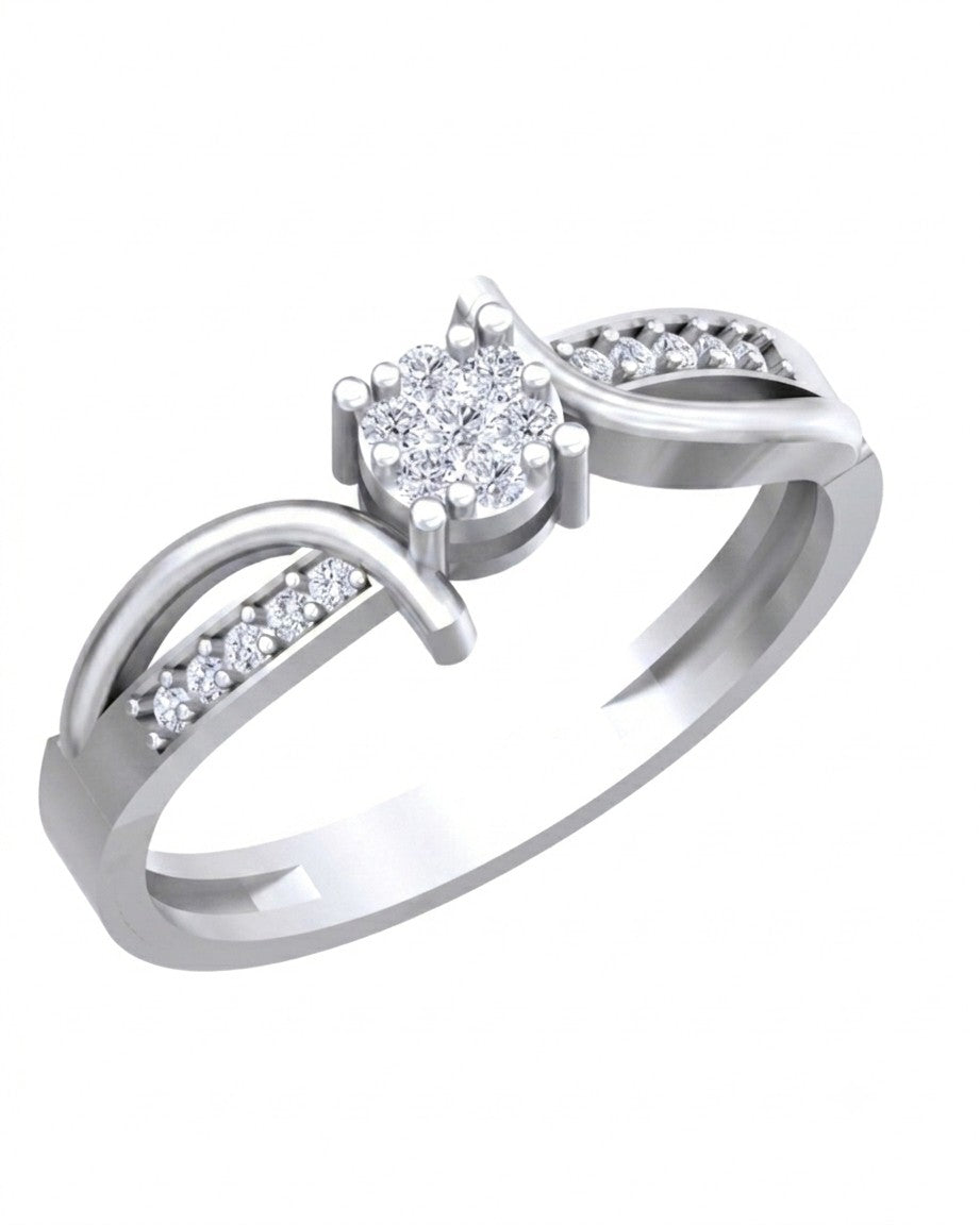 White gold and diamond with cluster setting on a white background.