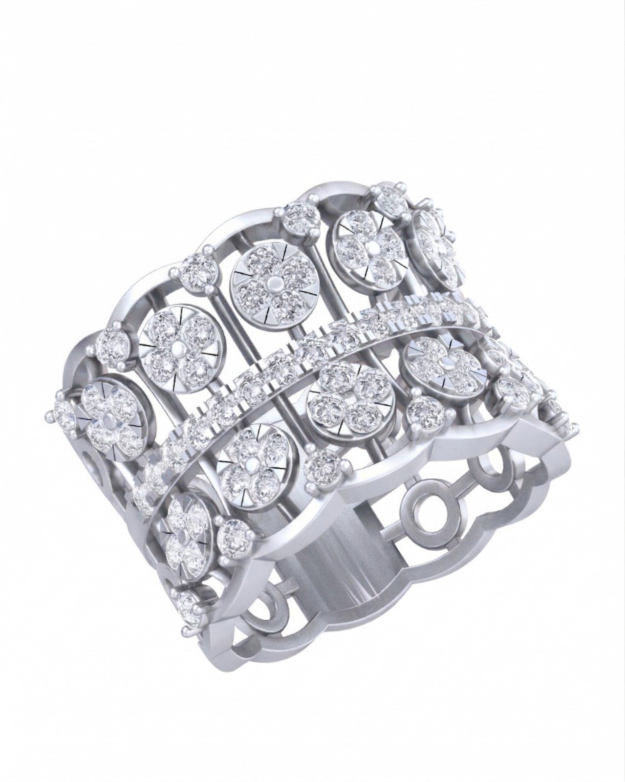White gold and diamond with cocktail design on a white background.