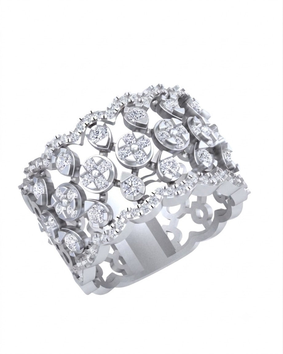 White gold and diamond with cocktail ring on a white background.